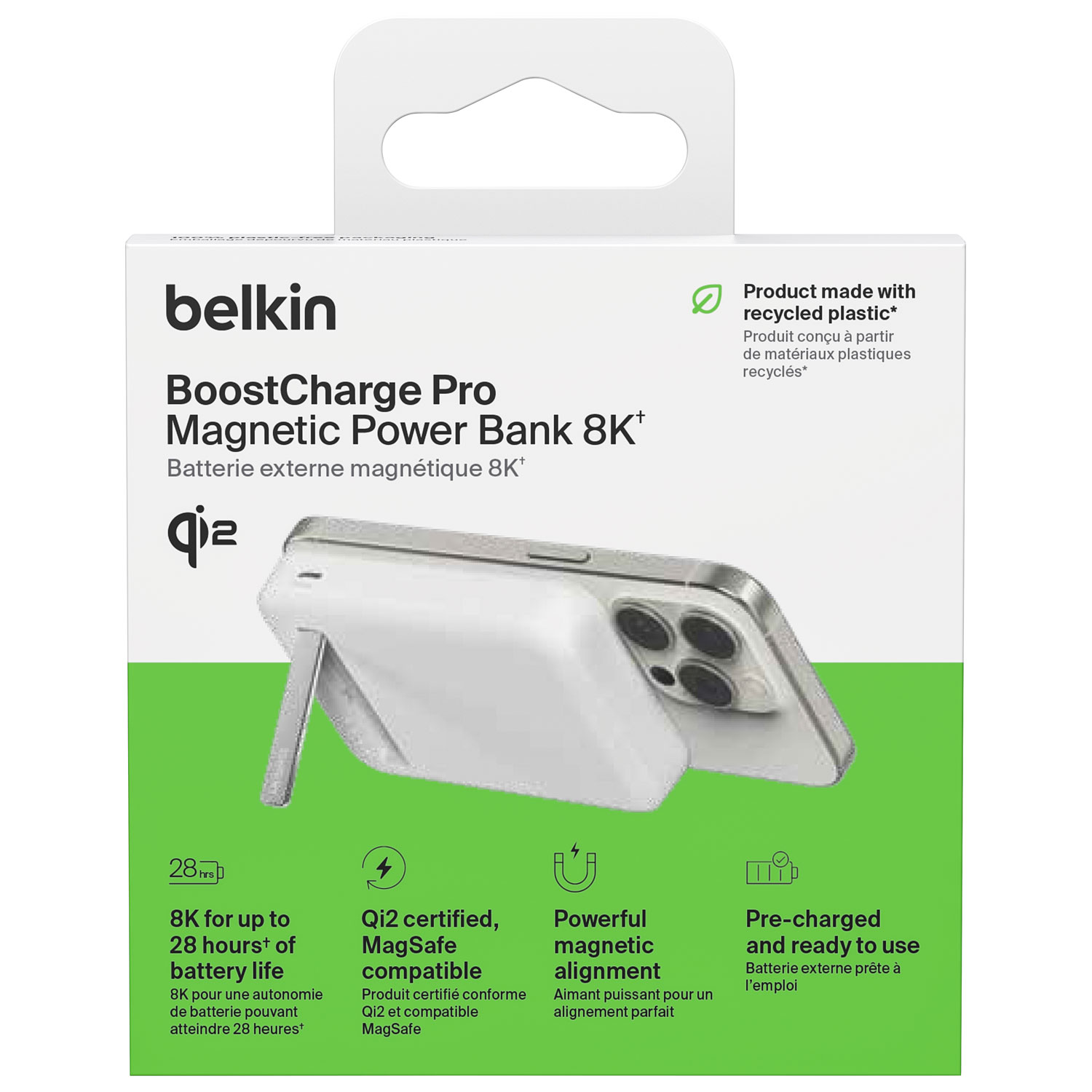 Belkin BoostCharge Pro Magnetic 8000 mAh Power Bank with Qi2 15W Charging + Cable - White