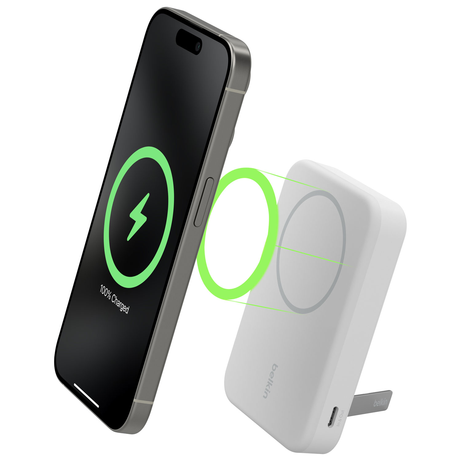 Belkin BoostCharge Pro Magnetic 8000 mAh Power Bank with Qi2 15W Charging + Cable - White