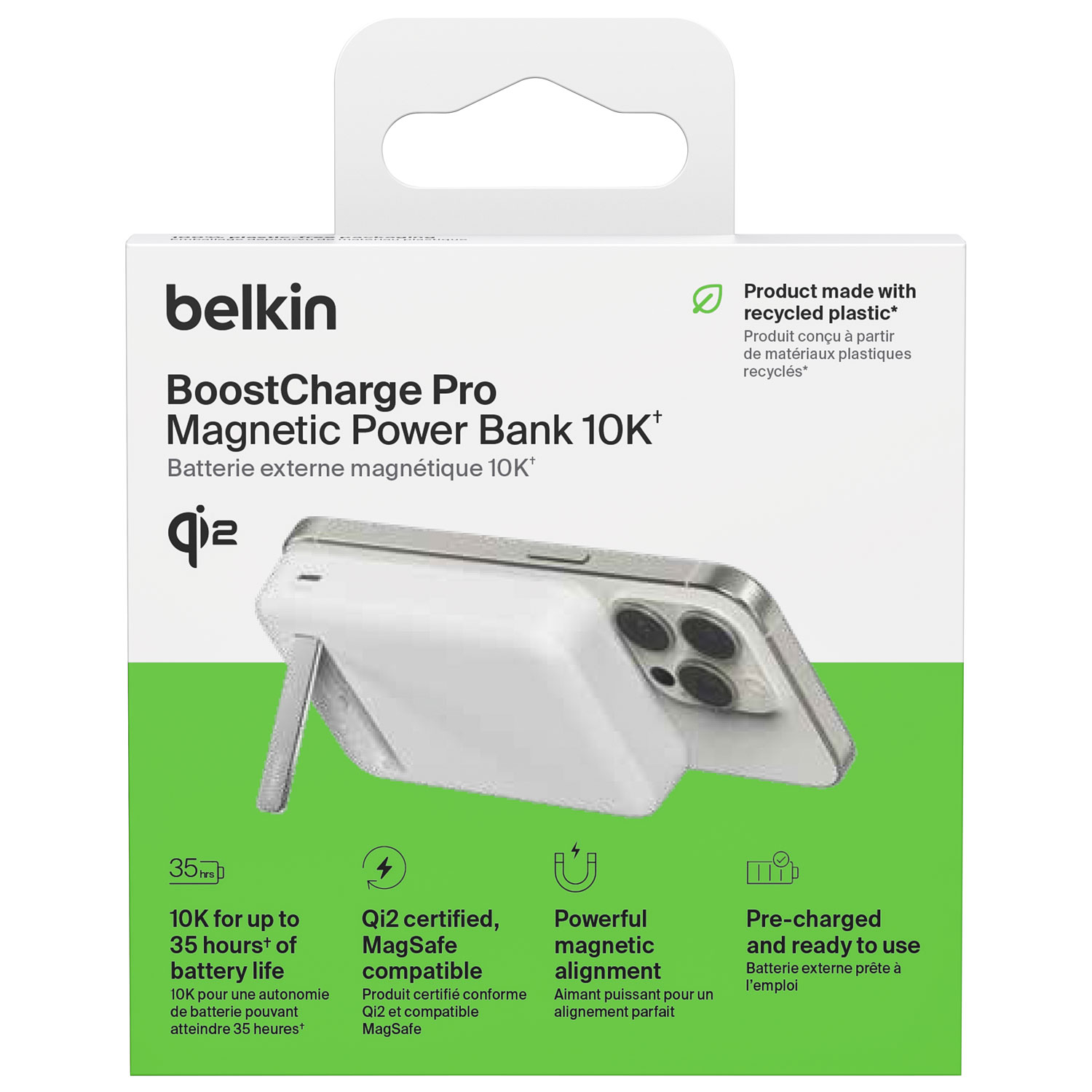 Belkin BoostCharge Pro Magnetic 10000 mAh Power Bank with Qi2 15W Charging + Cable - White