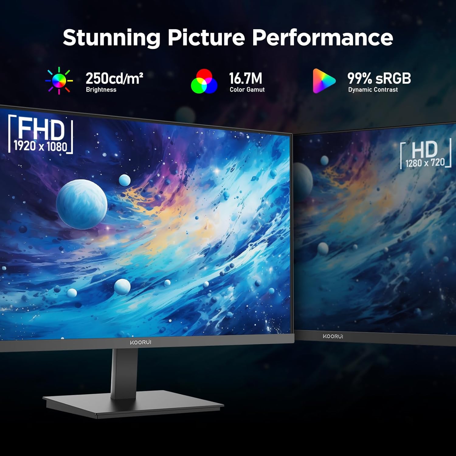 KOORUI E2411K 24" 1920 x 1080 FHD 144Hz Gaming Monitor, IPS Panel, Adaptive Sync, 5ms, VESA 100x100mm, Eye Care, HDMI, VGA