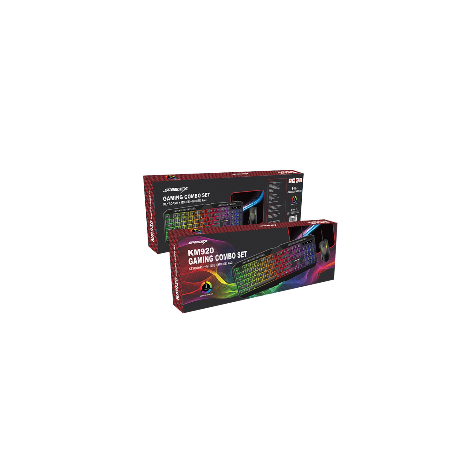 Speedex 3-in-1 Multimedia Rainbow backlighting wired gaming keyboard + Mouse + Cloth Surface Mouse Pad Combo Set_Black
