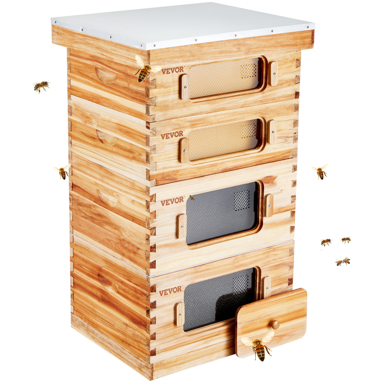 VEVOR 40 Frame Bee Hives Starter Kit, Beeswax Coated Fir Wood, 2 Deep + 2 Medium Bee Boxes Langstroth Beehive Kit, Transparent Acrylic Windows with