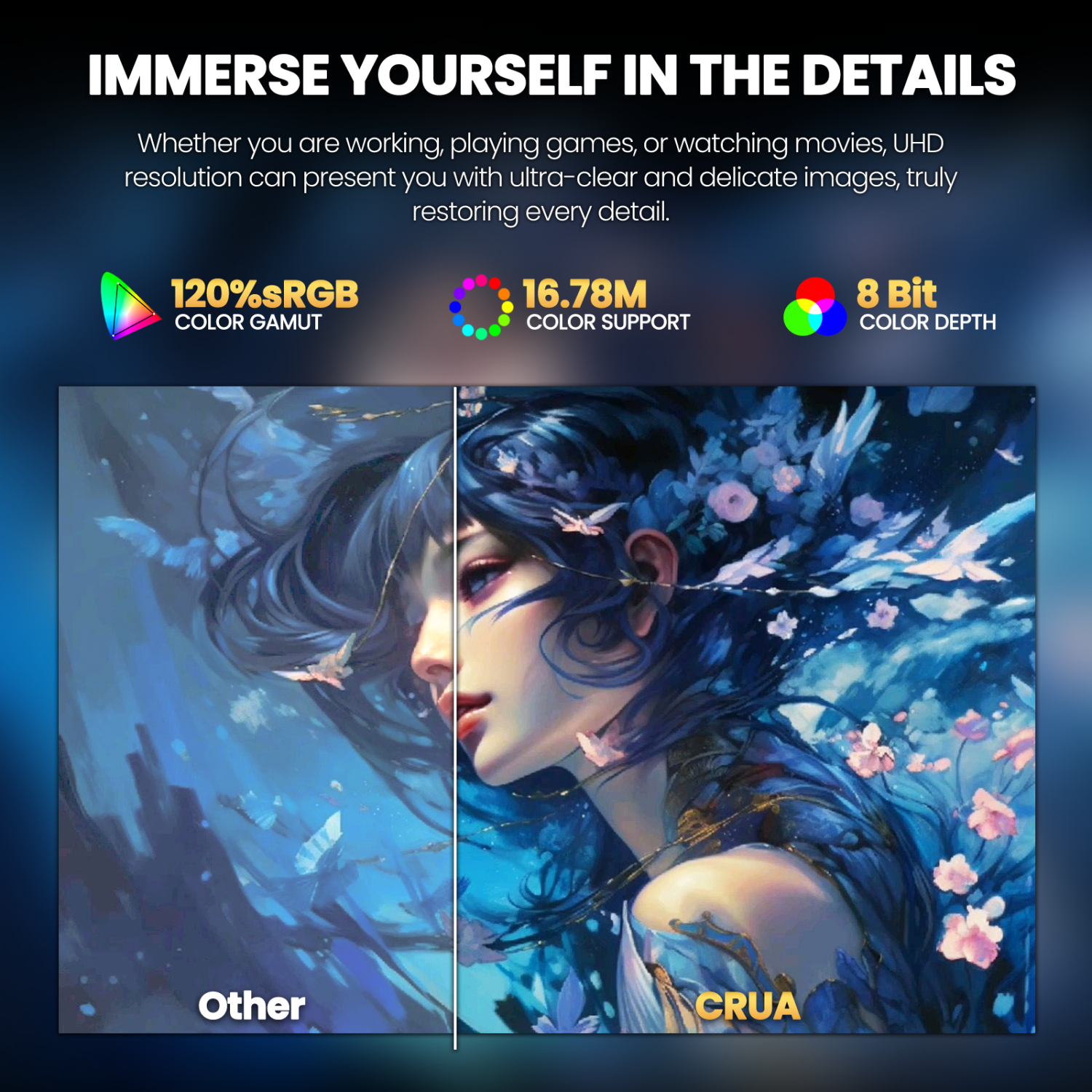 CRUA 32" 4K UHD 160Hz Curved Gaming Monitor, 1500R, VA Panel, 120% sRGB, FreeSync, HDMI 2.1 & DP 1.4, Built-in Speakers, RGB Lighting, Wall