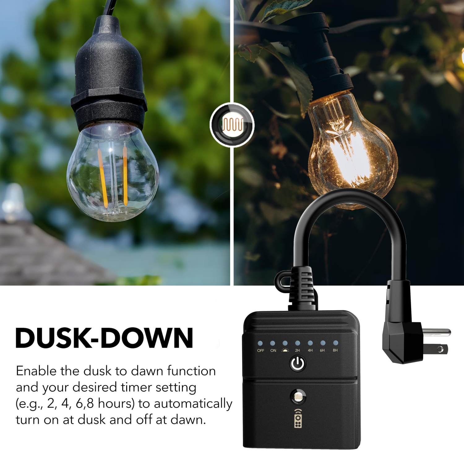 Minuterie d'éclairage, capteur de lumière crépuscule à aube, télécommande de 100 pi avec 2 prises électriques mises à la terre