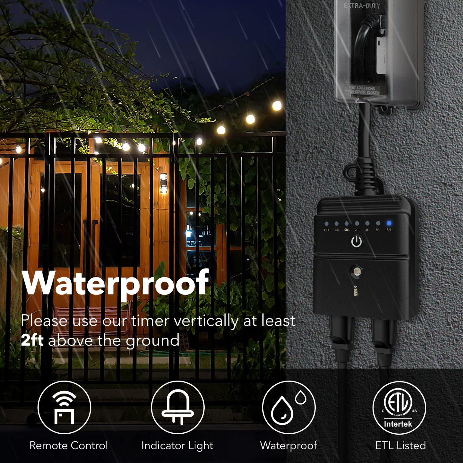 Minuterie d'éclairage, capteur de lumière crépuscule à aube, télécommande de 100 pi avec 2 prises électriques mises à la terre