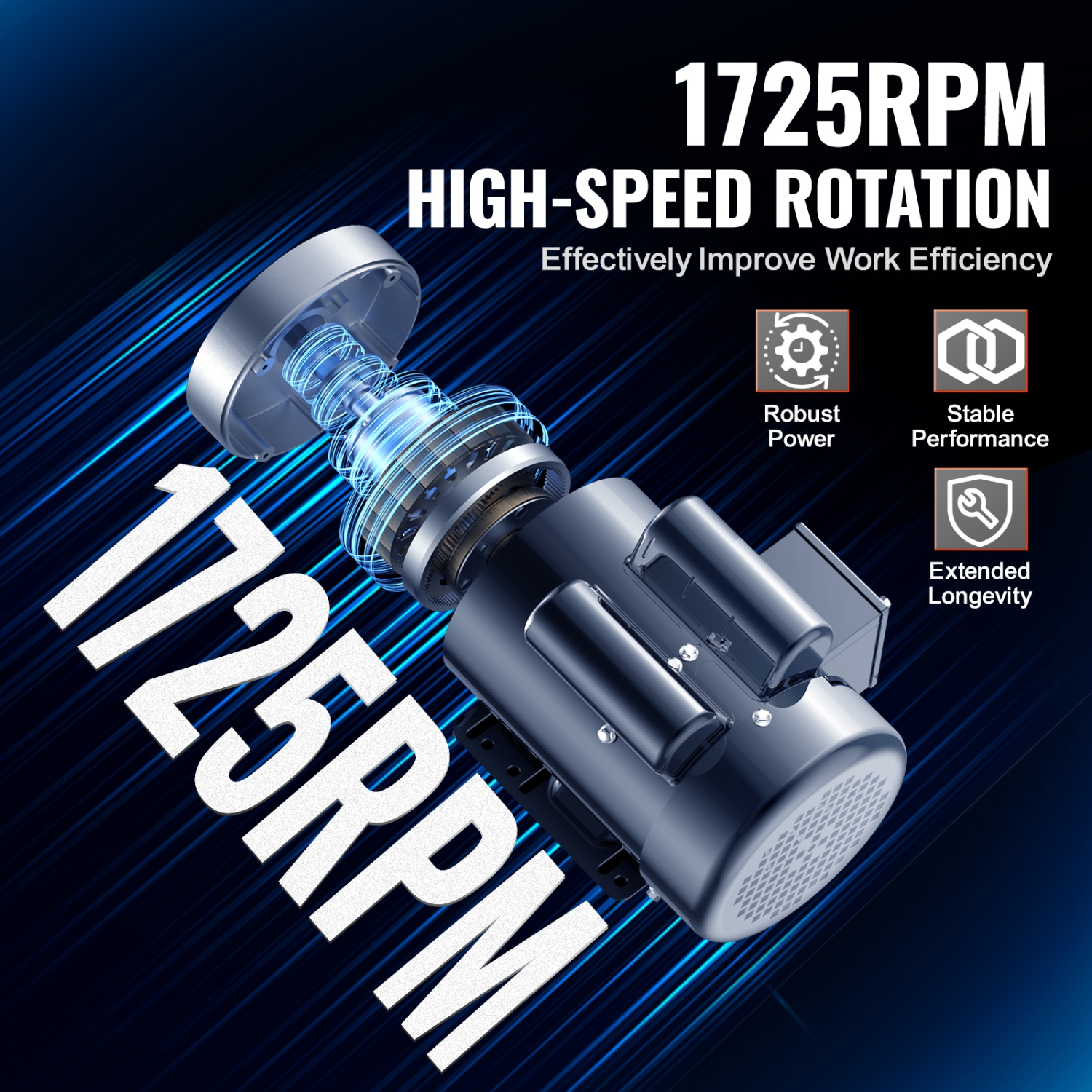 Moteur électrique VEVOR 1,5&nbsp;HP 1725 tr/min, 115&nbsp;V/230&nbsp;V CA, châssis 56C, moteur monophasé du compresseur d'air, arbre à clé 5/8,