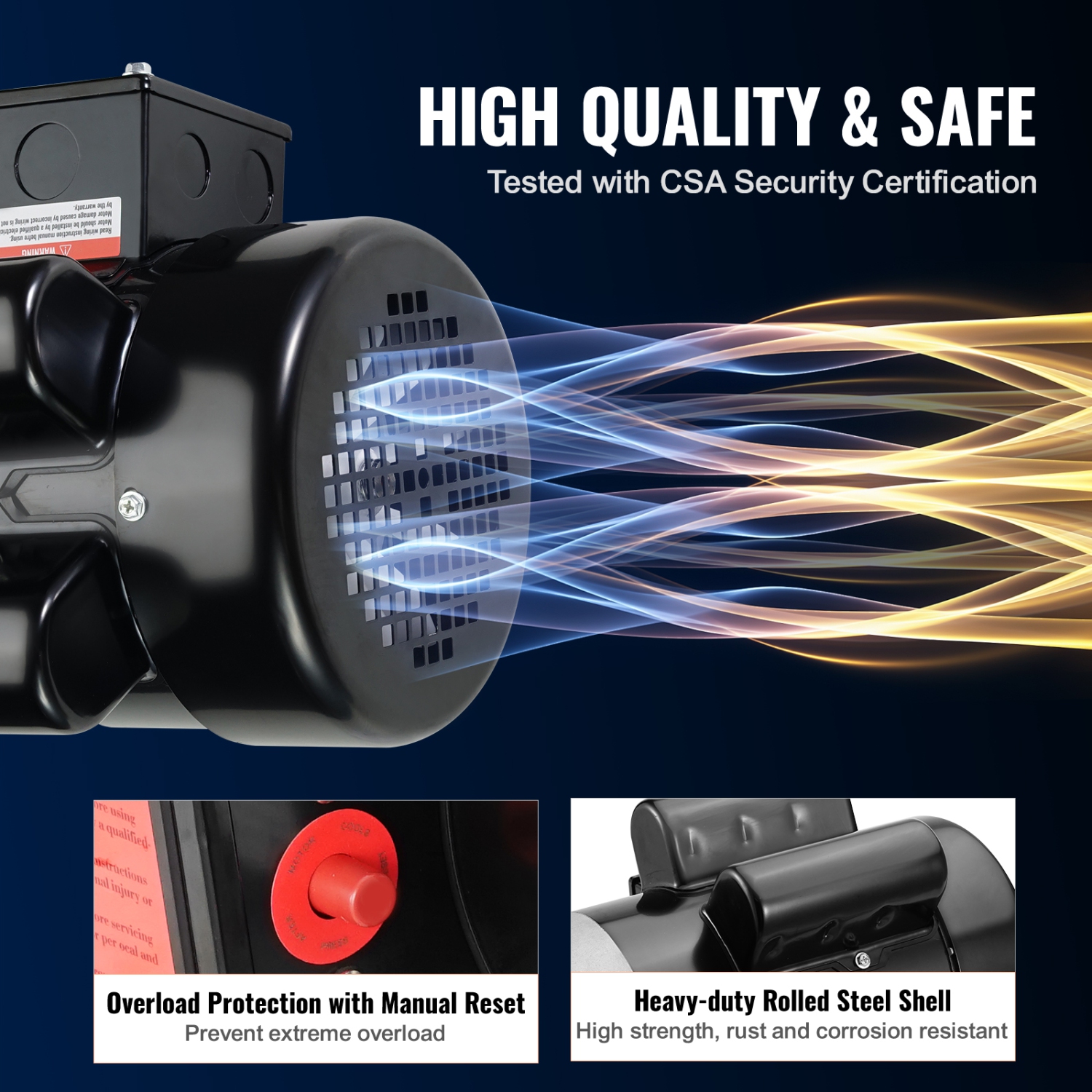 Moteur électrique VEVOR 1,5&nbsp;HP 1725 tr/min, 115&nbsp;V/230&nbsp;V CA, châssis 56C, moteur monophasé du compresseur d'air, arbre à clé 5/8,