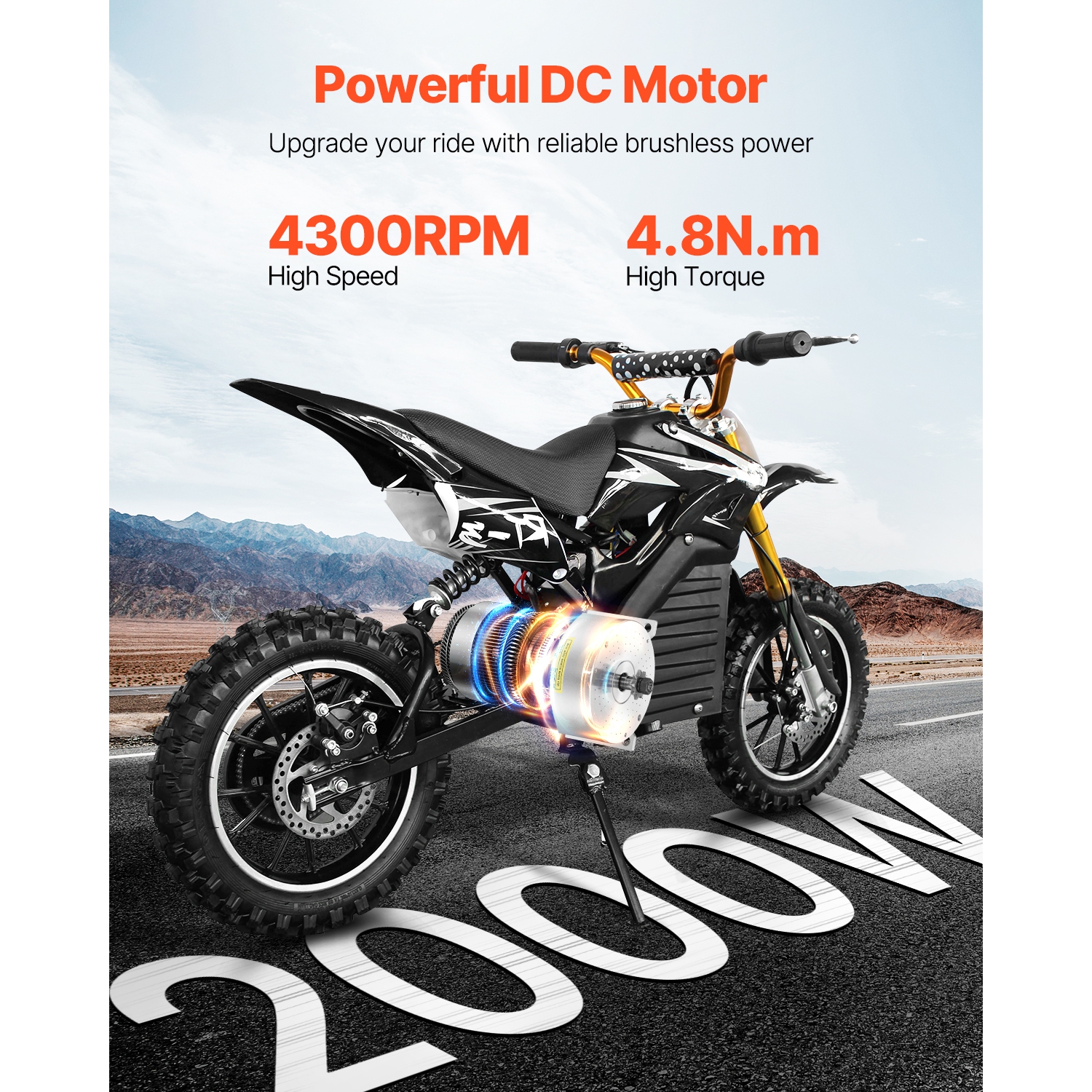 VEVOR 2000W Electric Brushless DC Motor Kit - 48V 4300rpm Motor with Upgraded Speed Controller and Throttle Grip Kit for Go Karts E-Bike Motorcycle