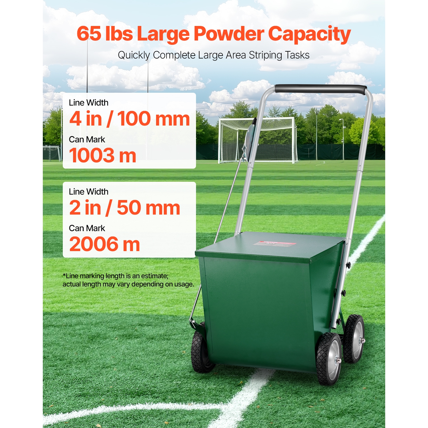 VEVOR 4-Wheel Dry Line Marker, 2 or 4 in Lines, Field Dry Line Chalker, Adjustable Line Marker, with Rubber Adjustment Handle, 65lbs Capacity, for