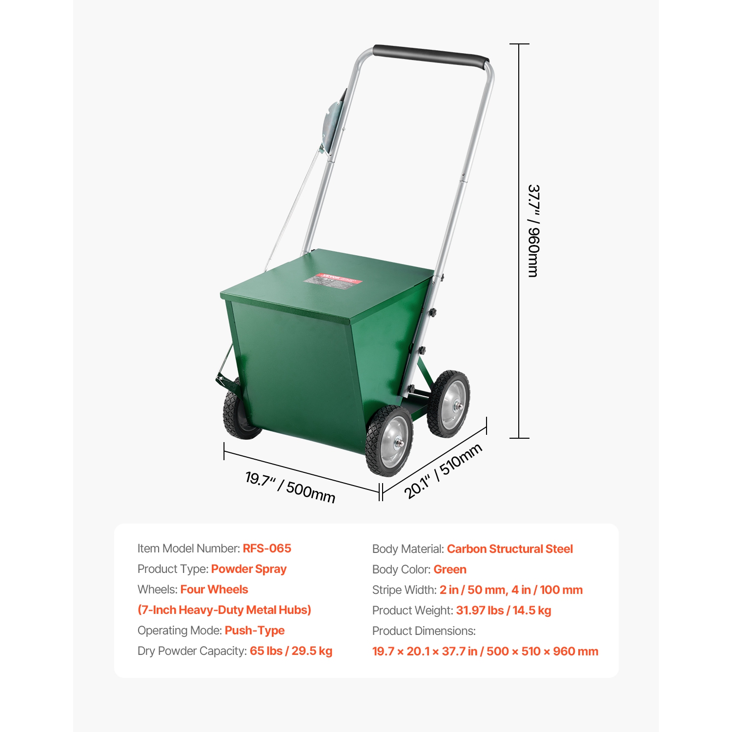 VEVOR 4-Wheel Dry Line Marker, 2 or 4 in Lines, Field Dry Line Chalker, Adjustable Line Marker, with Rubber Adjustment Handle, 65lbs Capacity, for