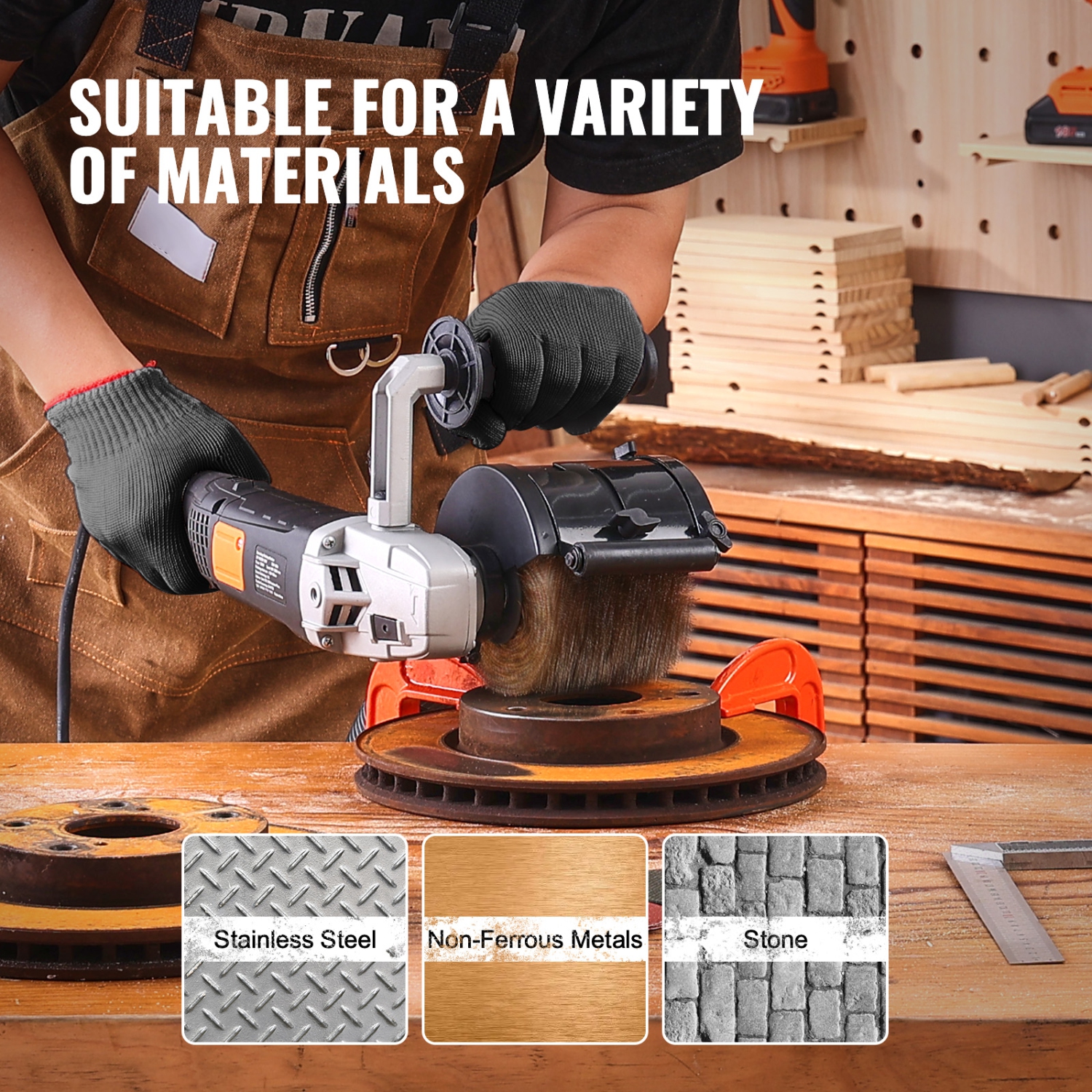 VEVOR 1300W Burnishing Polishing Machine, 6 Variable Speed Surface Conditioning Tool,Handheld Electric Metal Burnishing Machine with Steel Wire