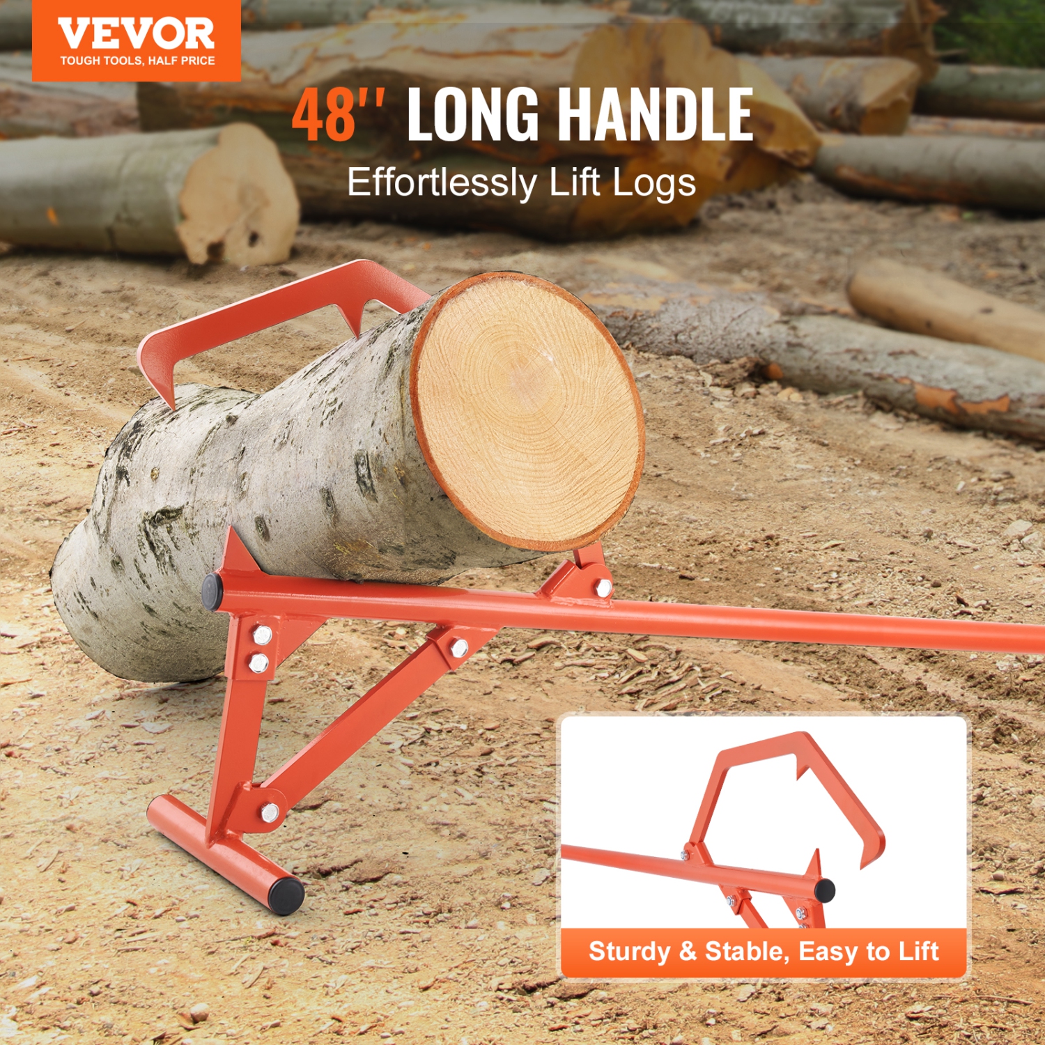 VEVOR 46.5 in Timberjack, Heavy Duty Steel Log Roller, Log Lifter with Adjustable Cant Hook, Logging Tools Log Jack for Logs Ups to 25" Dia, for