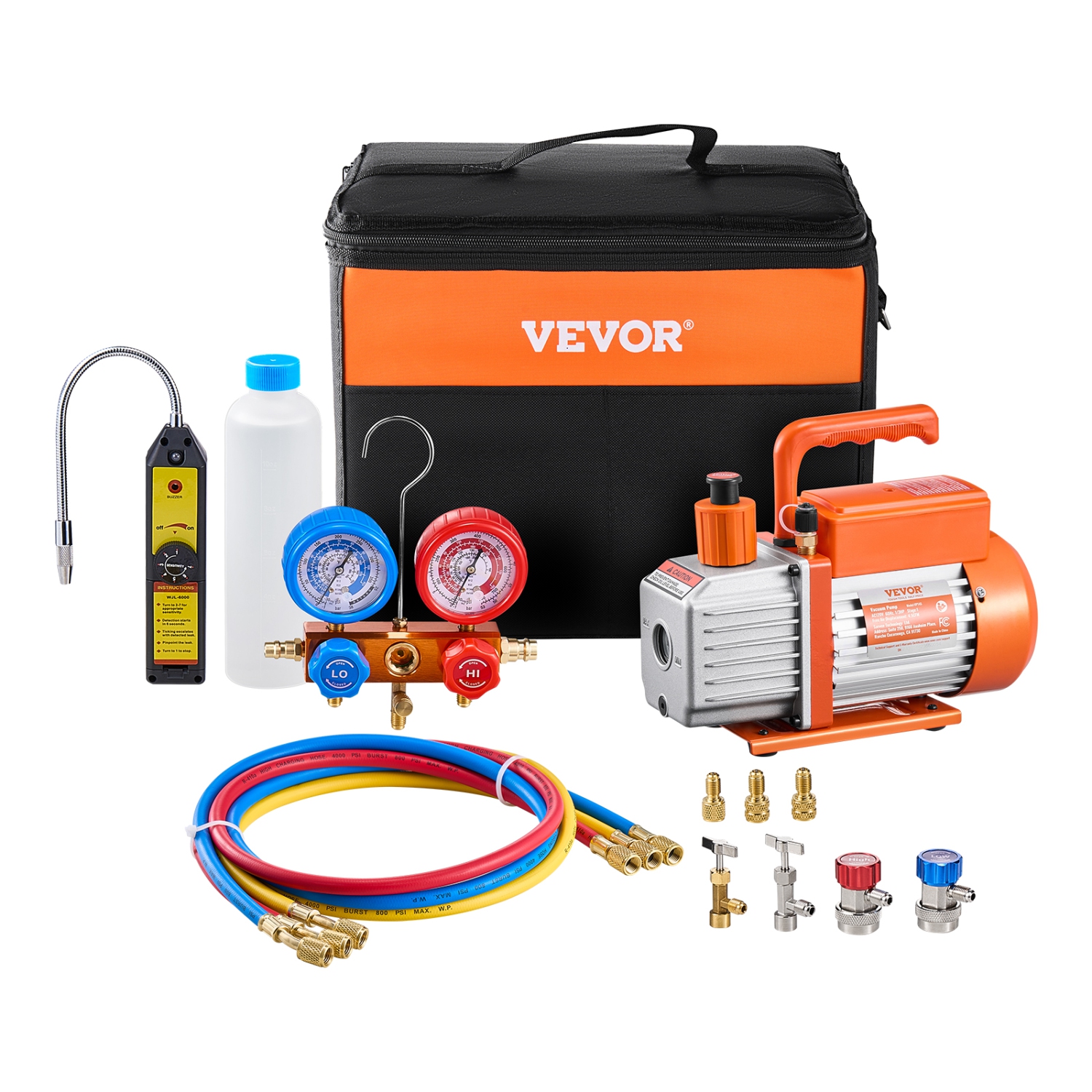VEVOR 4.5 CFM AC Vacuum Pump and Gauge Set, Single Stage Rotary Vane HVAC Air Vacuum Pump, A/C&nbsp;Refrigerant&nbsp;Manifold Gauge Kit, with Leak