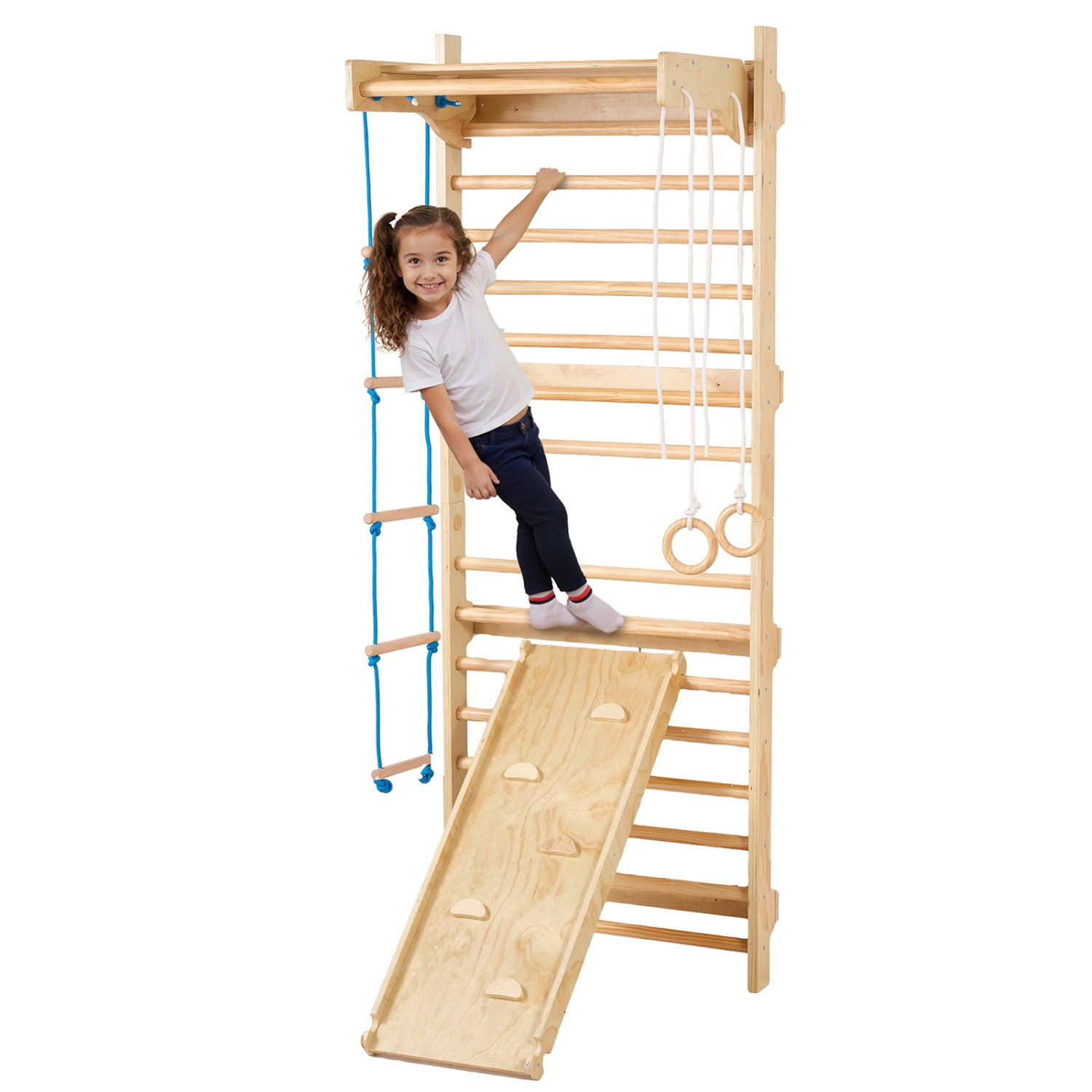 VEVOR 5 in 1 Swedish Ladder Wall Gym,Wooden Indoor Playground Climbing Toys, 220 lbs Load Capacity Swedish Wall Ladder with Pull-Up Bar, Gymnastic