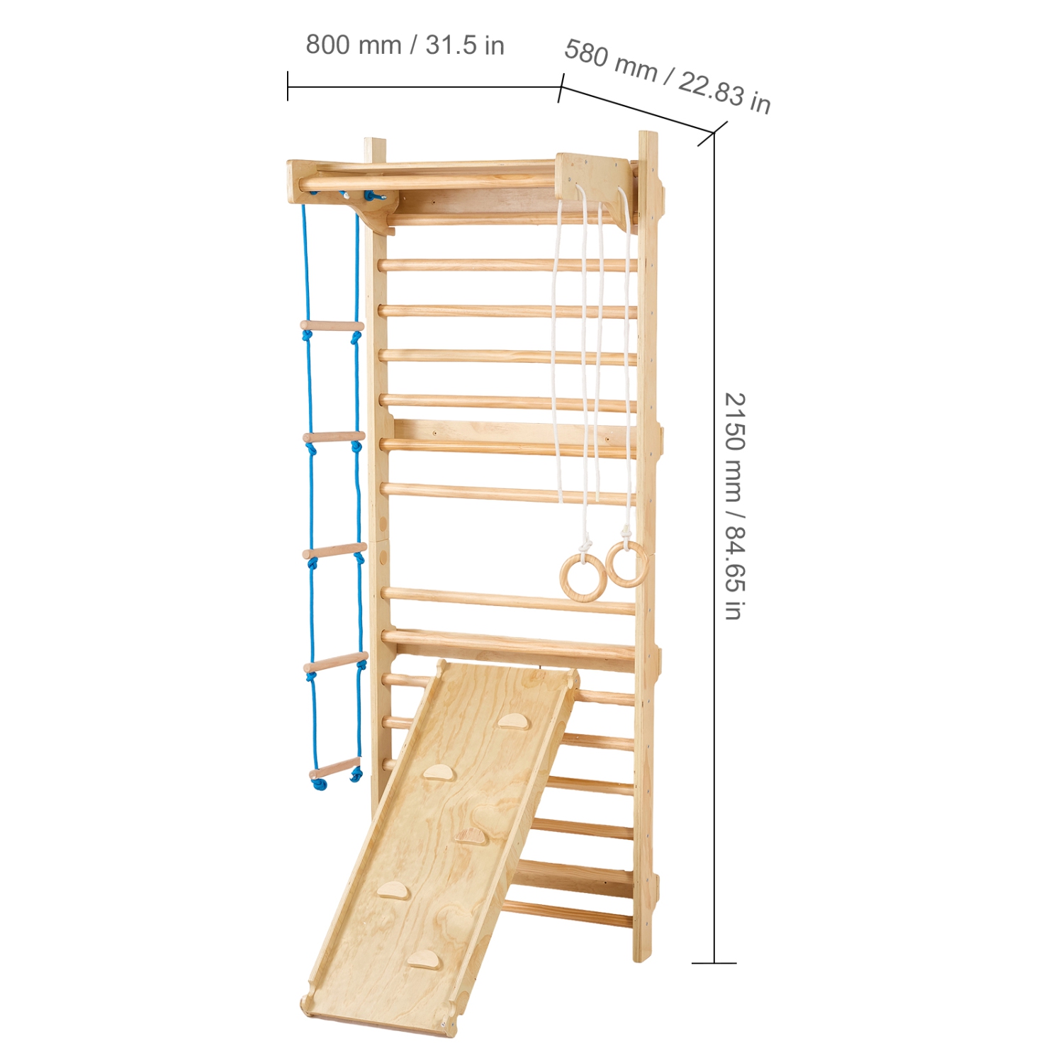 VEVOR 5 in 1 Swedish Ladder Wall Gym,Wooden Indoor Playground Climbing Toys, 220 lbs Load Capacity Swedish Wall Ladder with Pull-Up Bar, Gymnastic