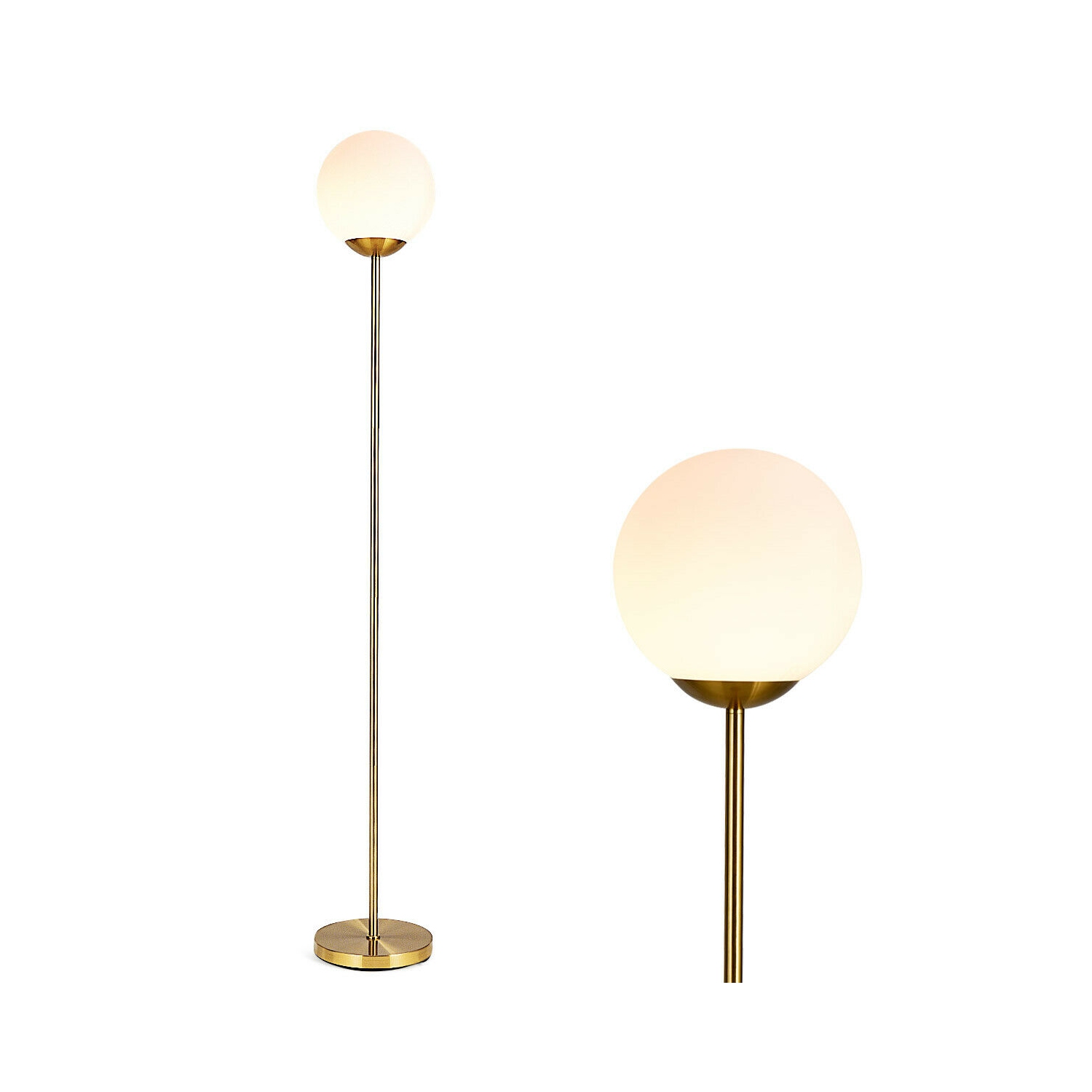 Gymax 67'' Frosted Glass Globe Floor Lamp w/ 9W LED Bulb for Living Room Bedroom Office