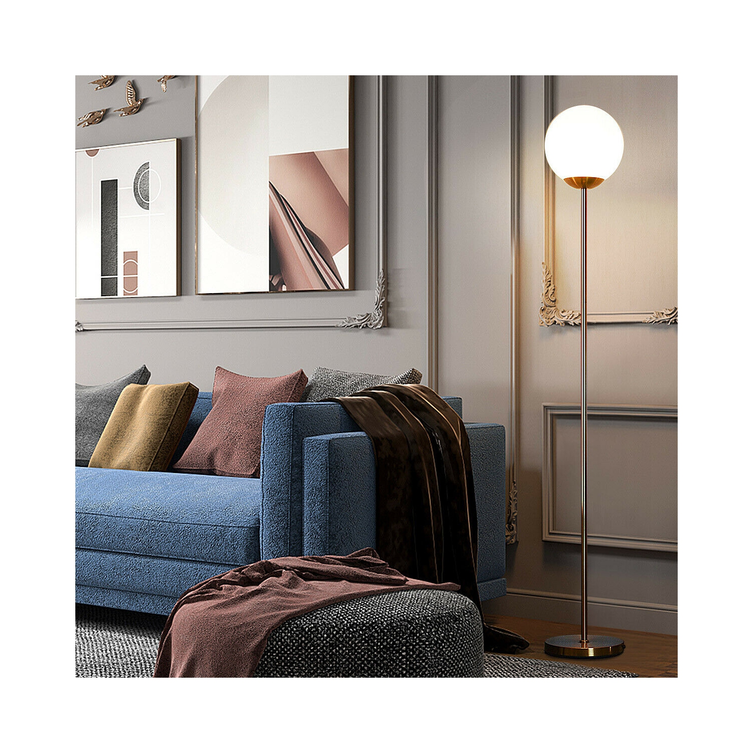 Gymax 67'' Frosted Glass Globe Floor Lamp w/ 9W LED Bulb for Living Room Bedroom Office