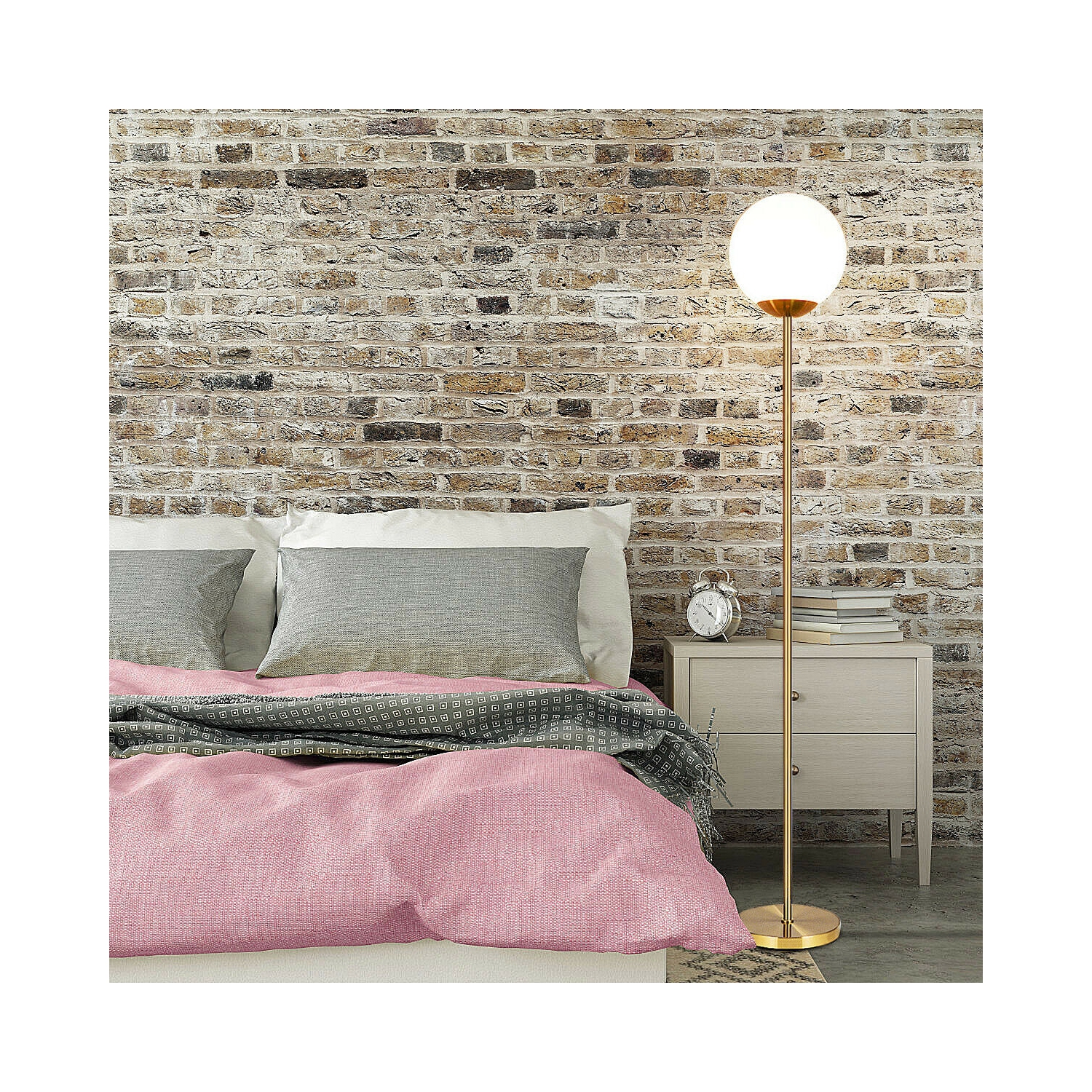 Gymax 67'' Frosted Glass Globe Floor Lamp w/ 9W LED Bulb for Living Room Bedroom Office