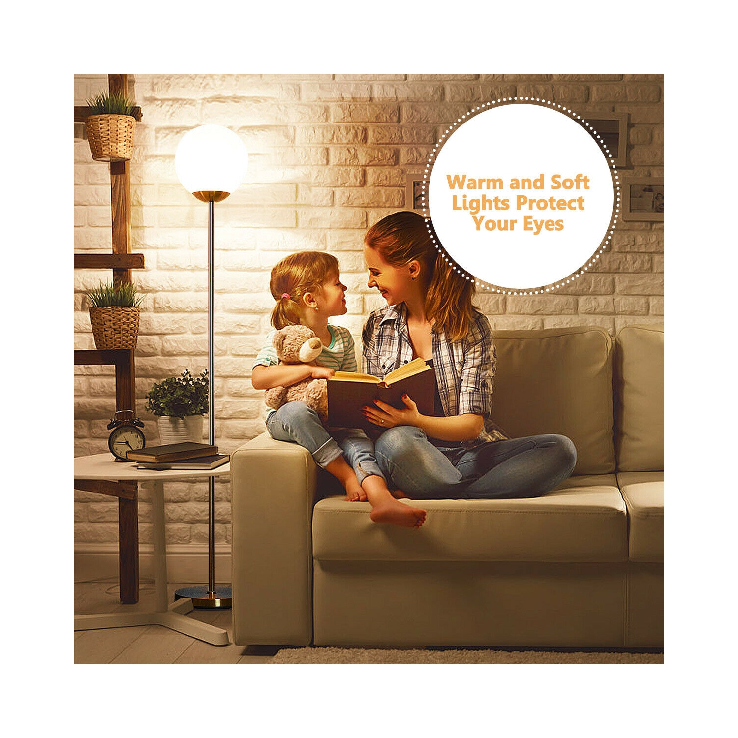 Gymax 67'' Frosted Glass Globe Floor Lamp w/ 9W LED Bulb for Living Room Bedroom Office