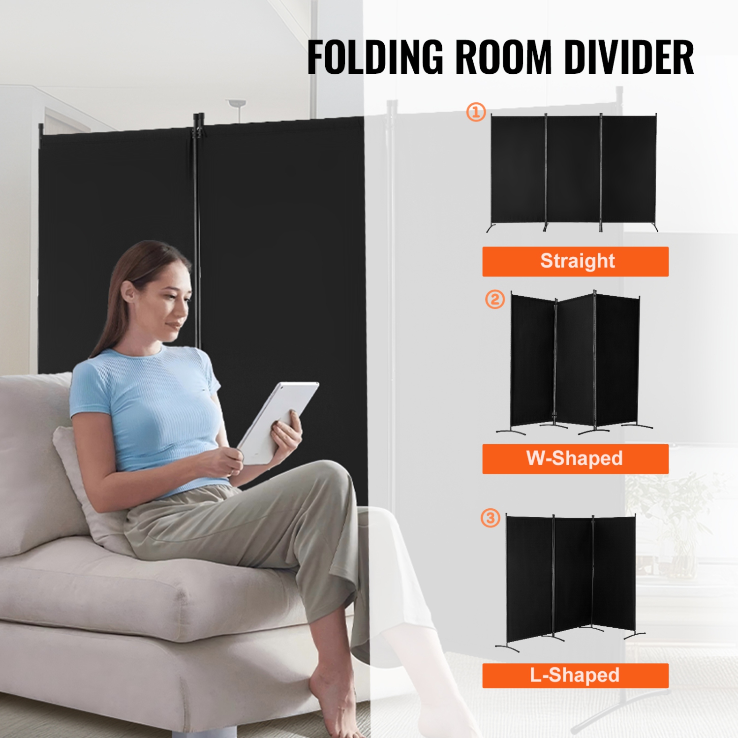 VEVOR 3 Panels Room Divider, Room Divider, Folding Privacy Screen and Portable Partition Divider for Room Separation, Freestanding Room Partitions