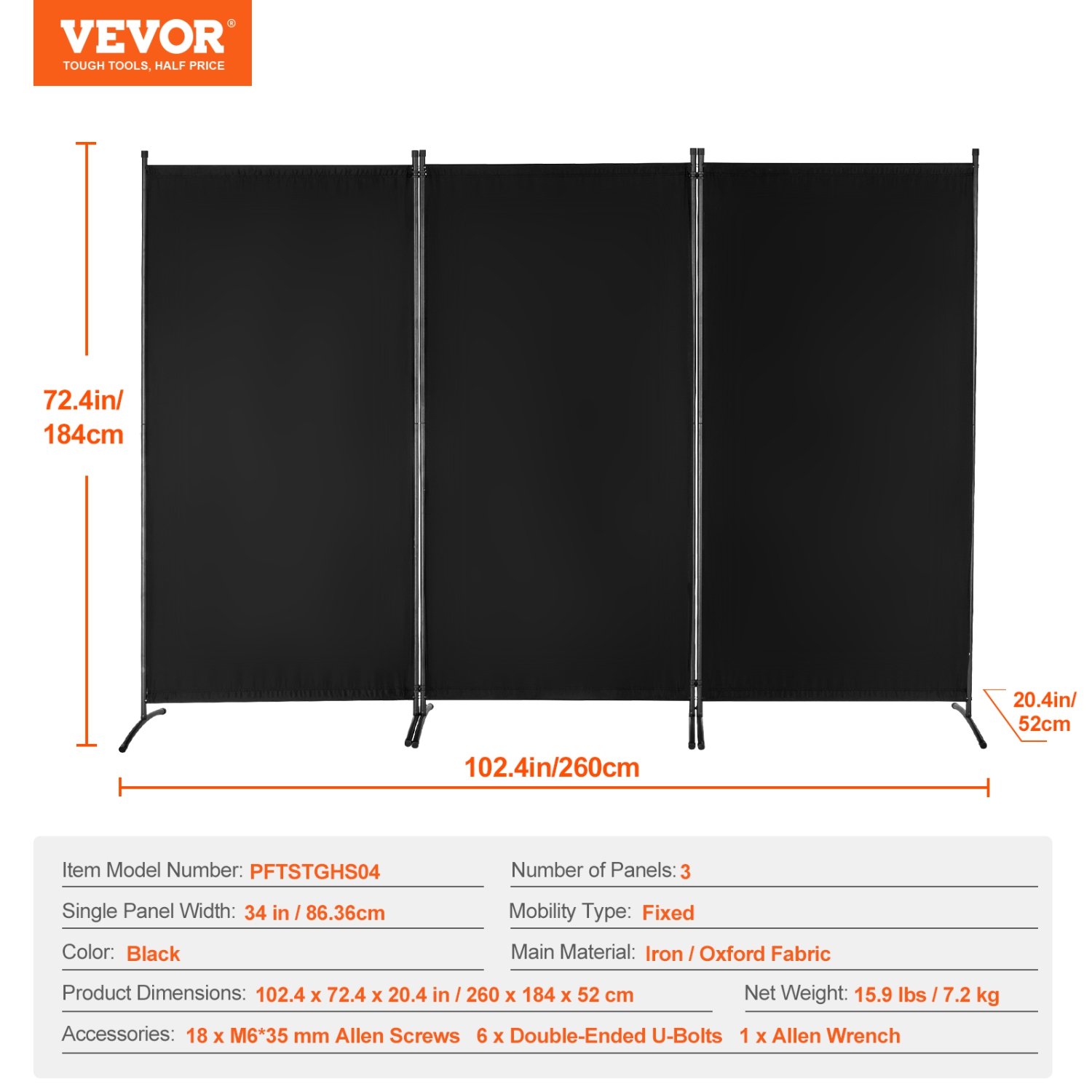 VEVOR 3 Panels Room Divider, Room Divider, Folding Privacy Screen and Portable Partition Divider for Room Separation, Freestanding Room Partitions