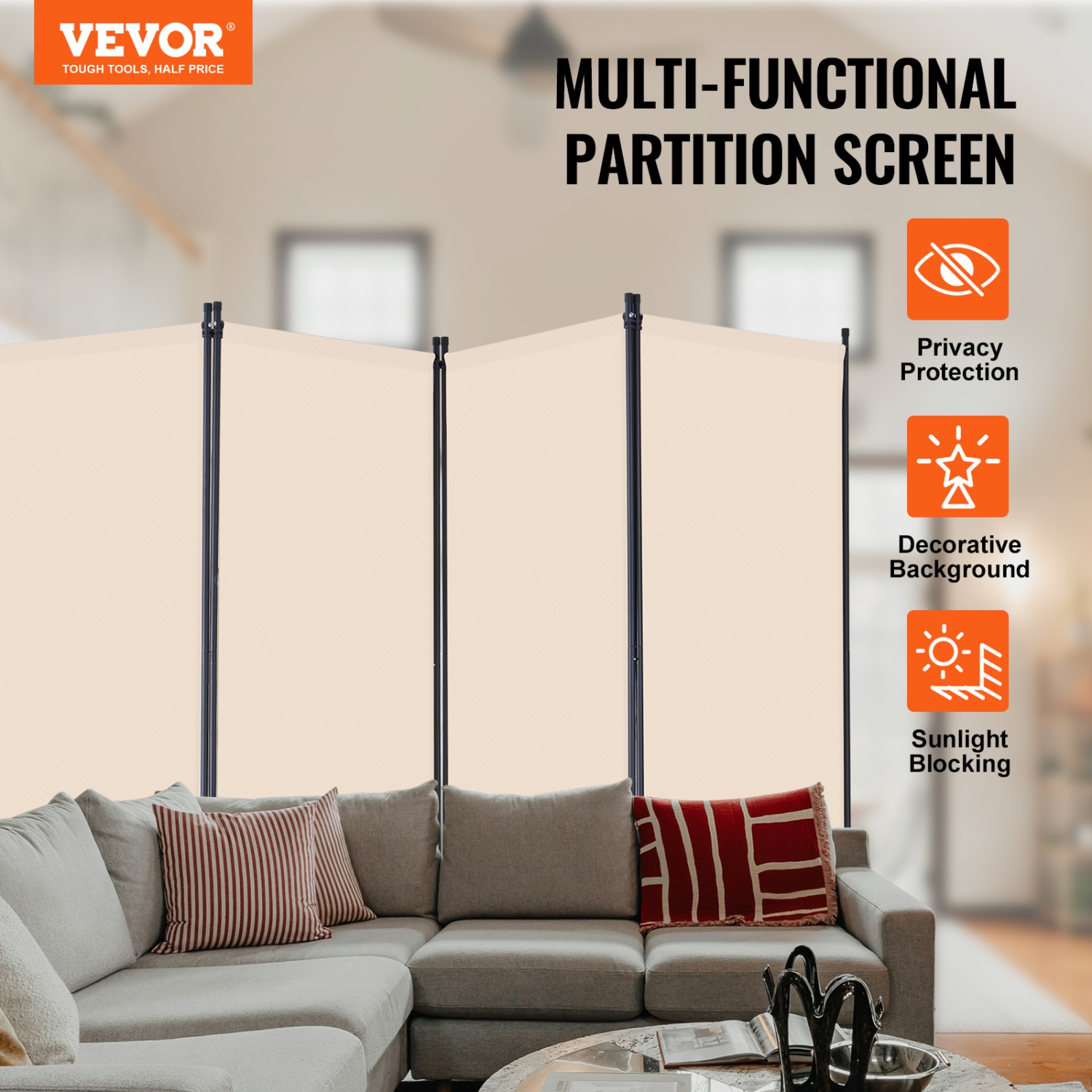 VEVOR 4 Panels Room Divider, Room Divider, Folding Privacy Screen and Portable Partition Divider for Room Separation, Freestanding Room Partitions