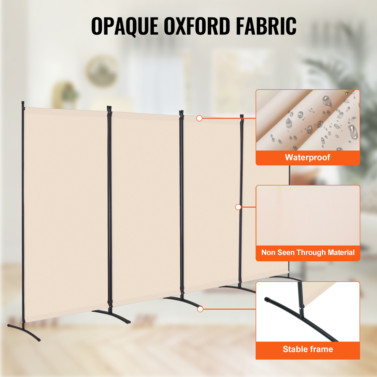VEVOR 4 Panels Room Divider, Room Divider, Folding Privacy Screen and Portable Partition Divider for Room Separation, Freestanding Room Partitions