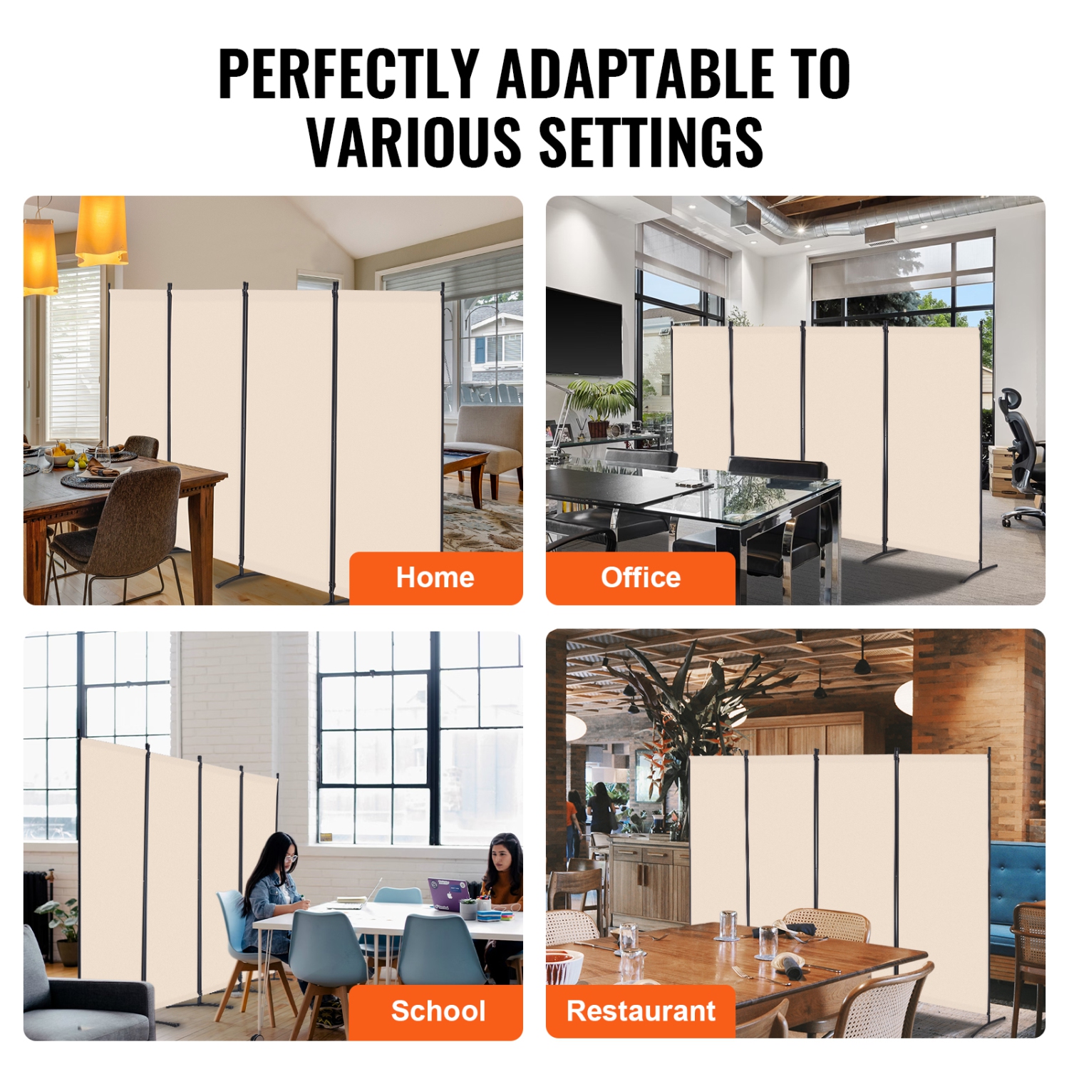 VEVOR 4 Panels Room Divider, Room Divider, Folding Privacy Screen and Portable Partition Divider for Room Separation, Freestanding Room Partitions