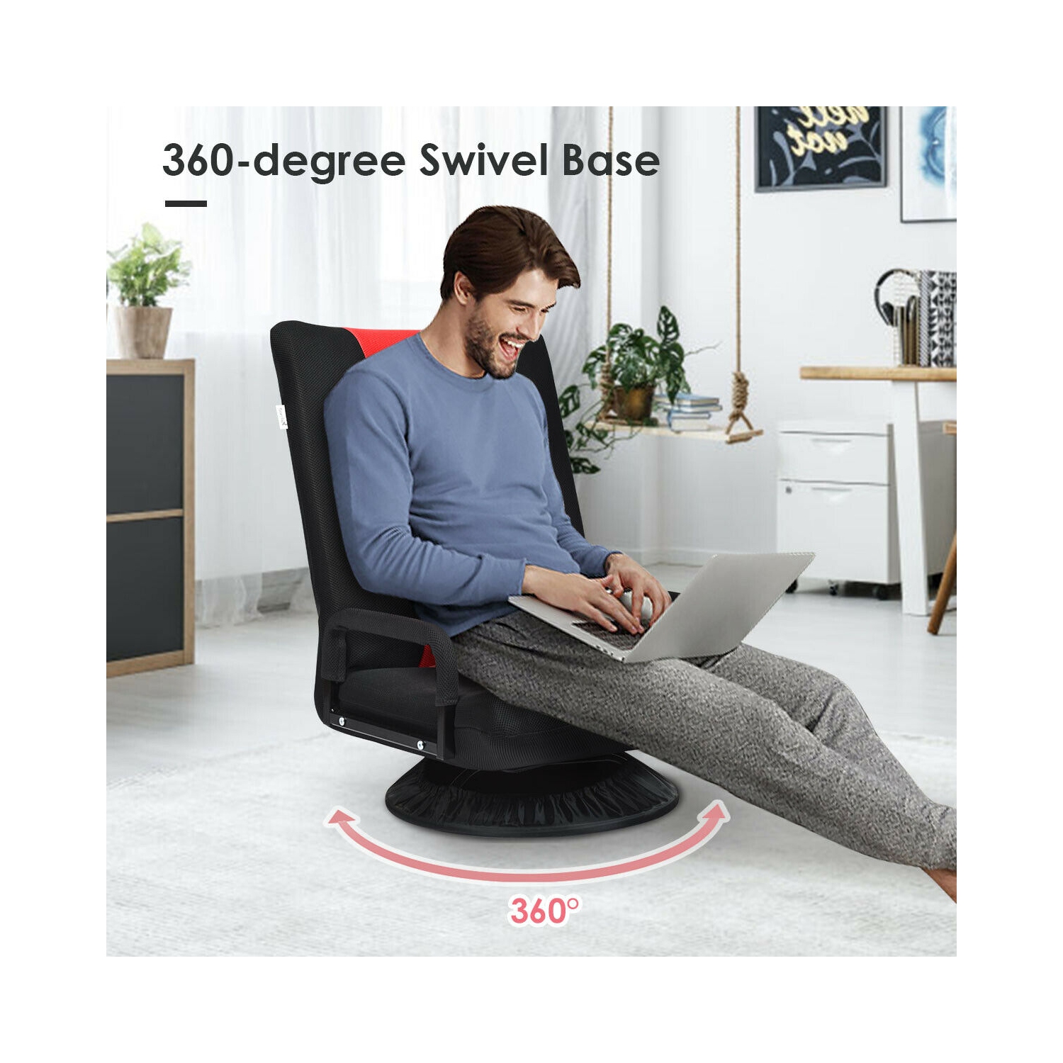 Gymax Gaming Floor Chair Folding Lazy Sofa 6-Position Adjustable Swivel w/Armrest