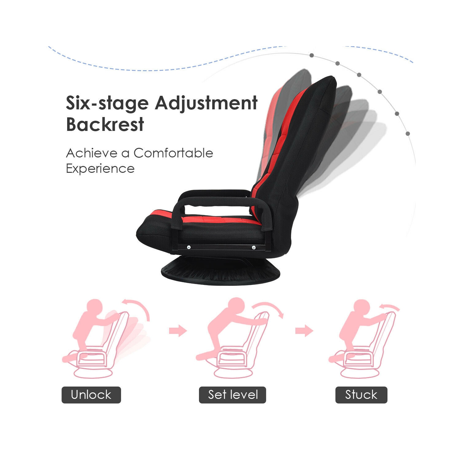 Gymax Gaming Floor Chair Folding Lazy Sofa 6-Position Adjustable Swivel w/Armrest