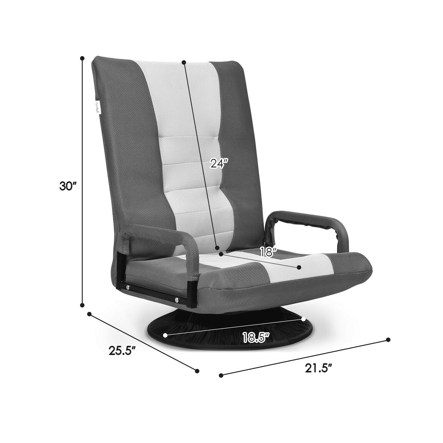 Gymax Gaming Floor Chair Folding Lazy Sofa 6-Position Adjustable Swivel w/Armrest