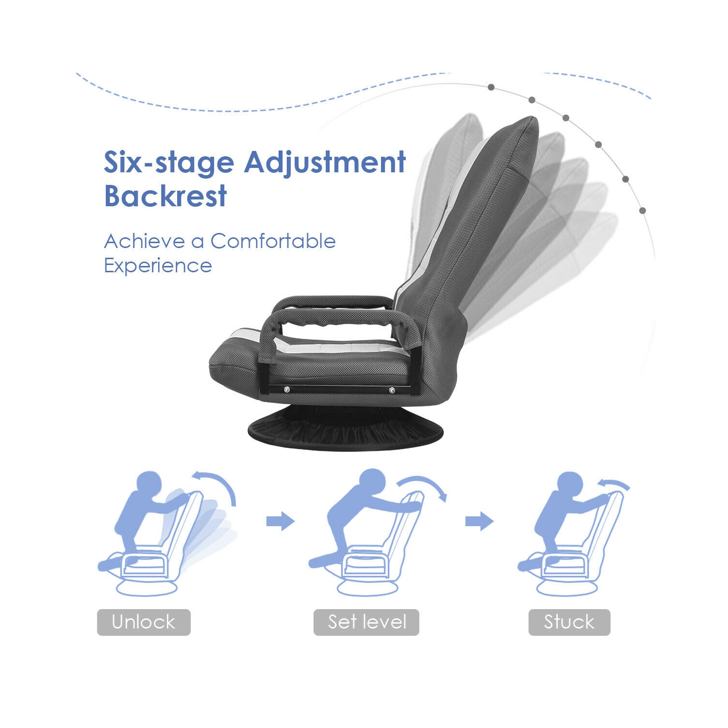 Gymax Gaming Floor Chair Folding Lazy Sofa 6-Position Adjustable Swivel w/Armrest