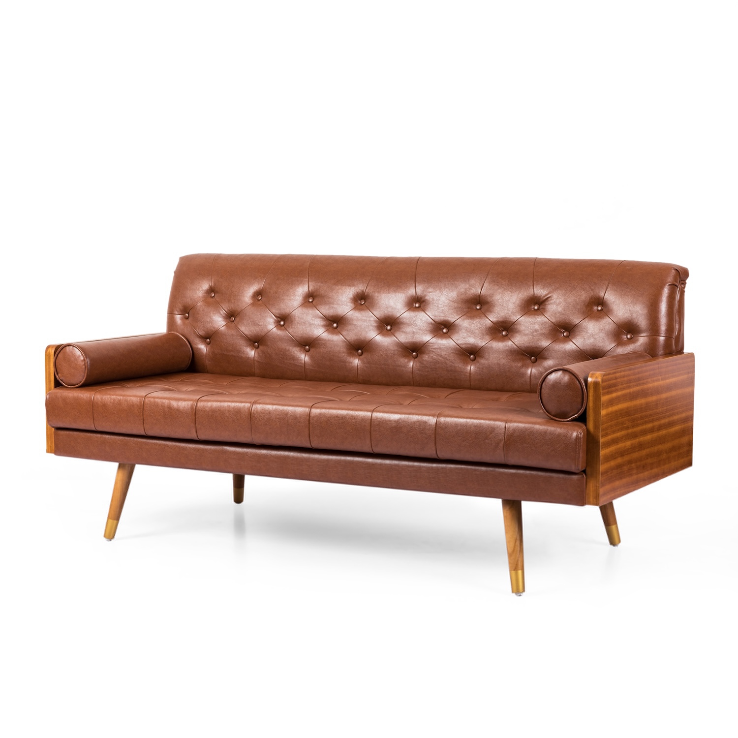 Fantasylab Adelaide Mid-Century Modern Tufted Sofa with Rolled Accent Pillows