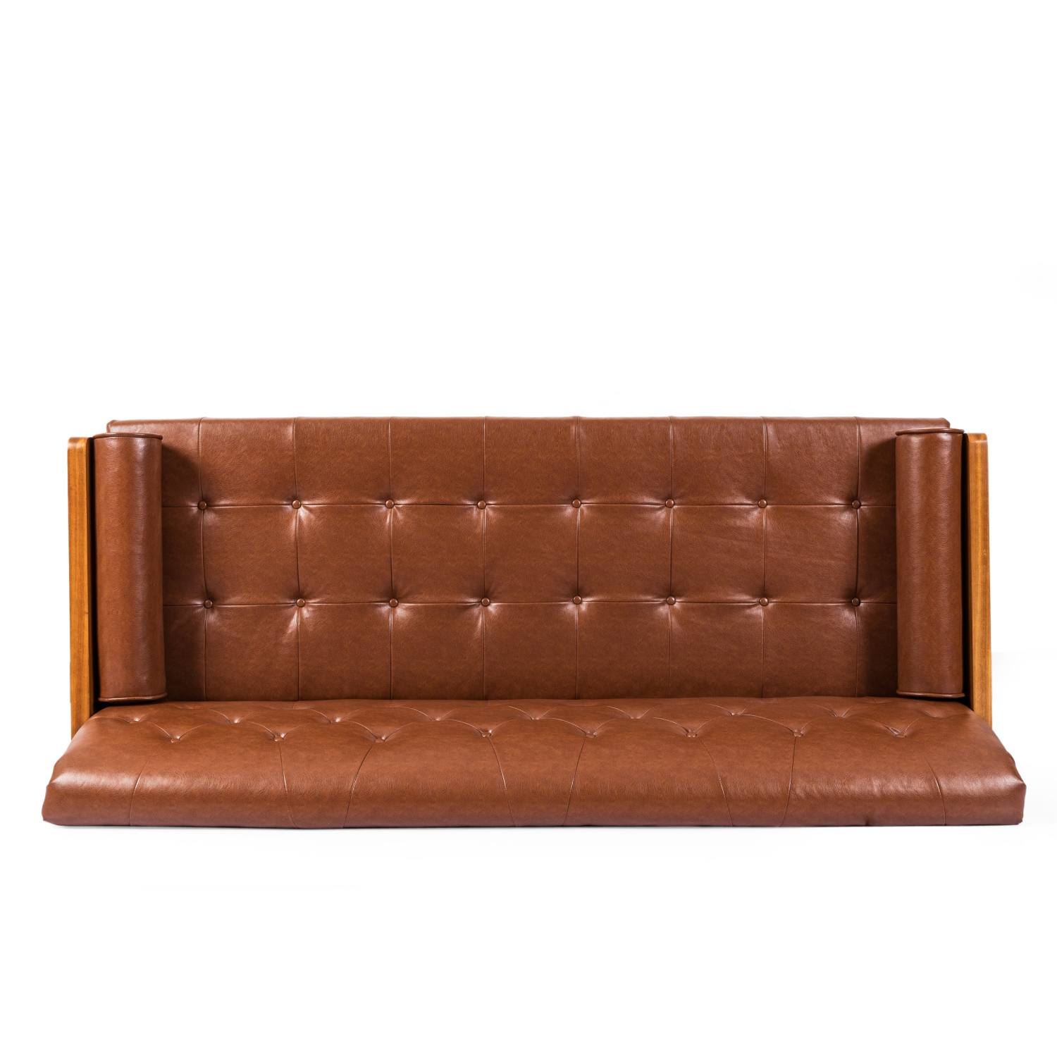 Fantasylab Adelaide Mid-Century Modern Tufted Sofa with Rolled Accent Pillows