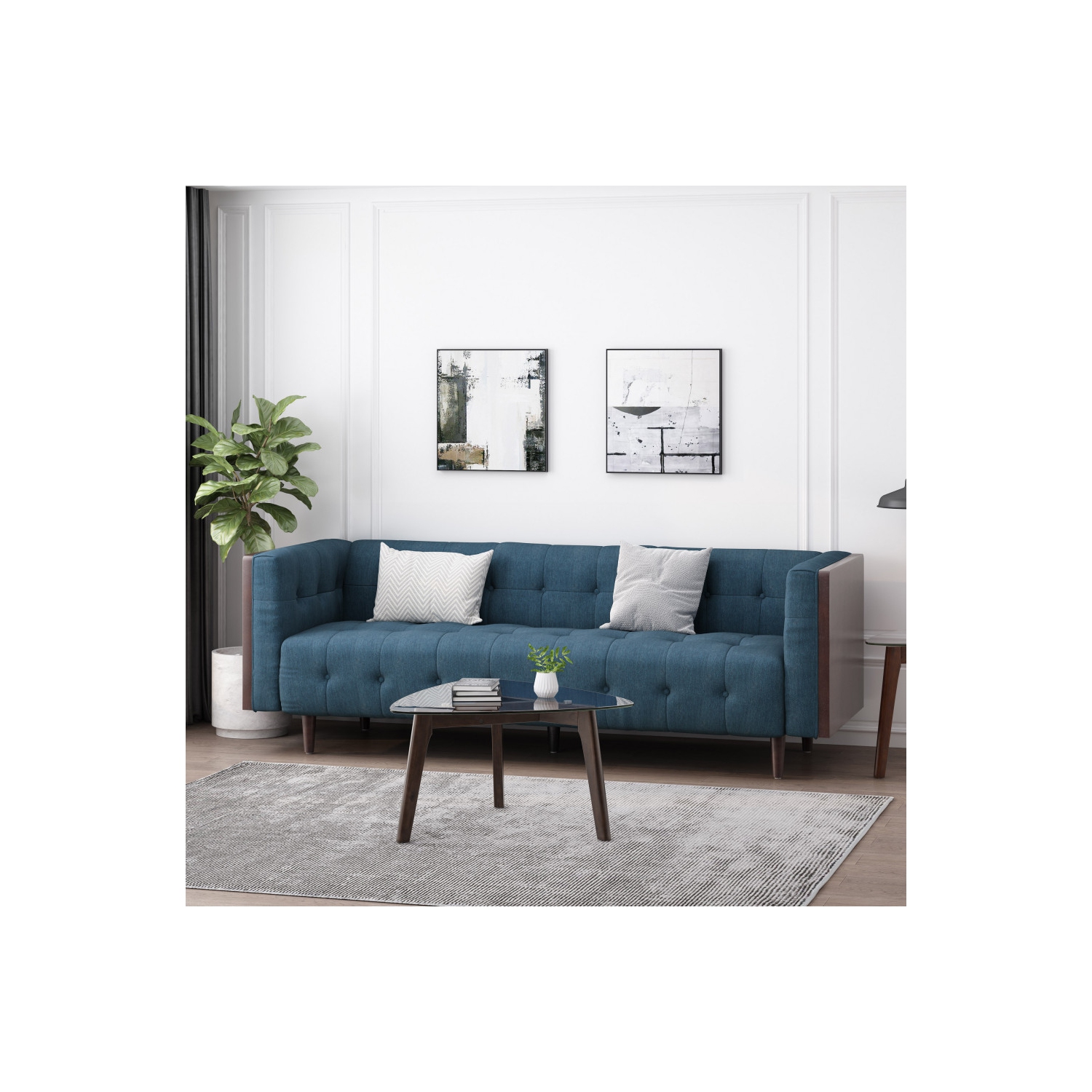 Fantasylab Modern 3-Seater Sofa Comfy Upholstered Couch with Extra Deep Seats