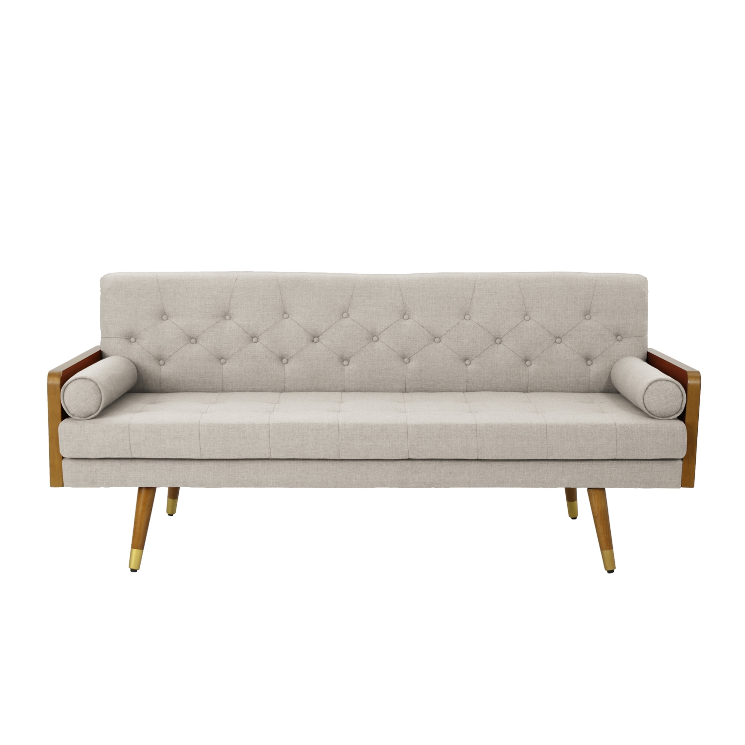 Fantasylab Aidan Mid-Century Modern Tufted Fabric Sofa, Natural