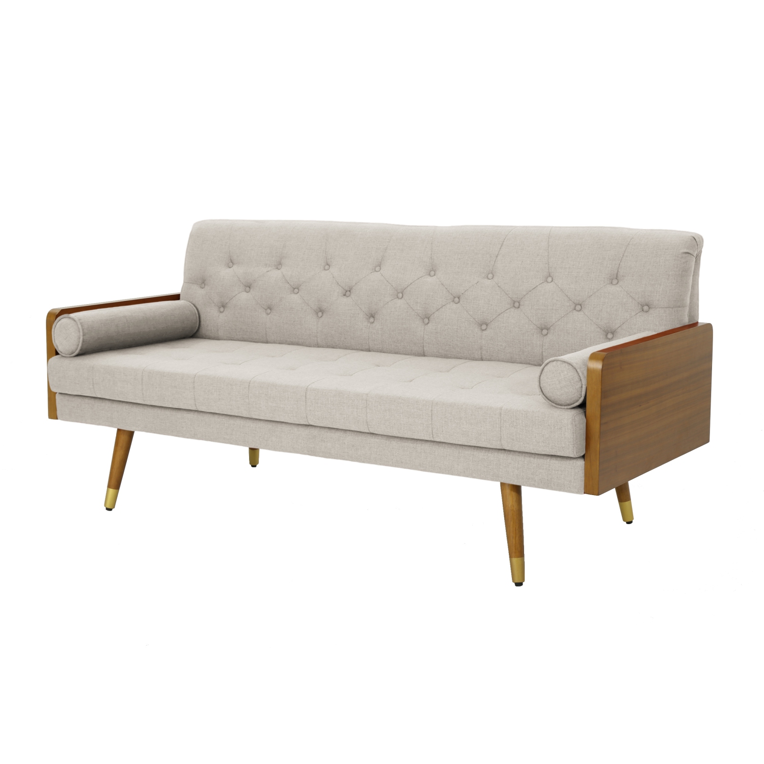 Fantasylab Aidan Mid-Century Modern Tufted Fabric Sofa, Natural