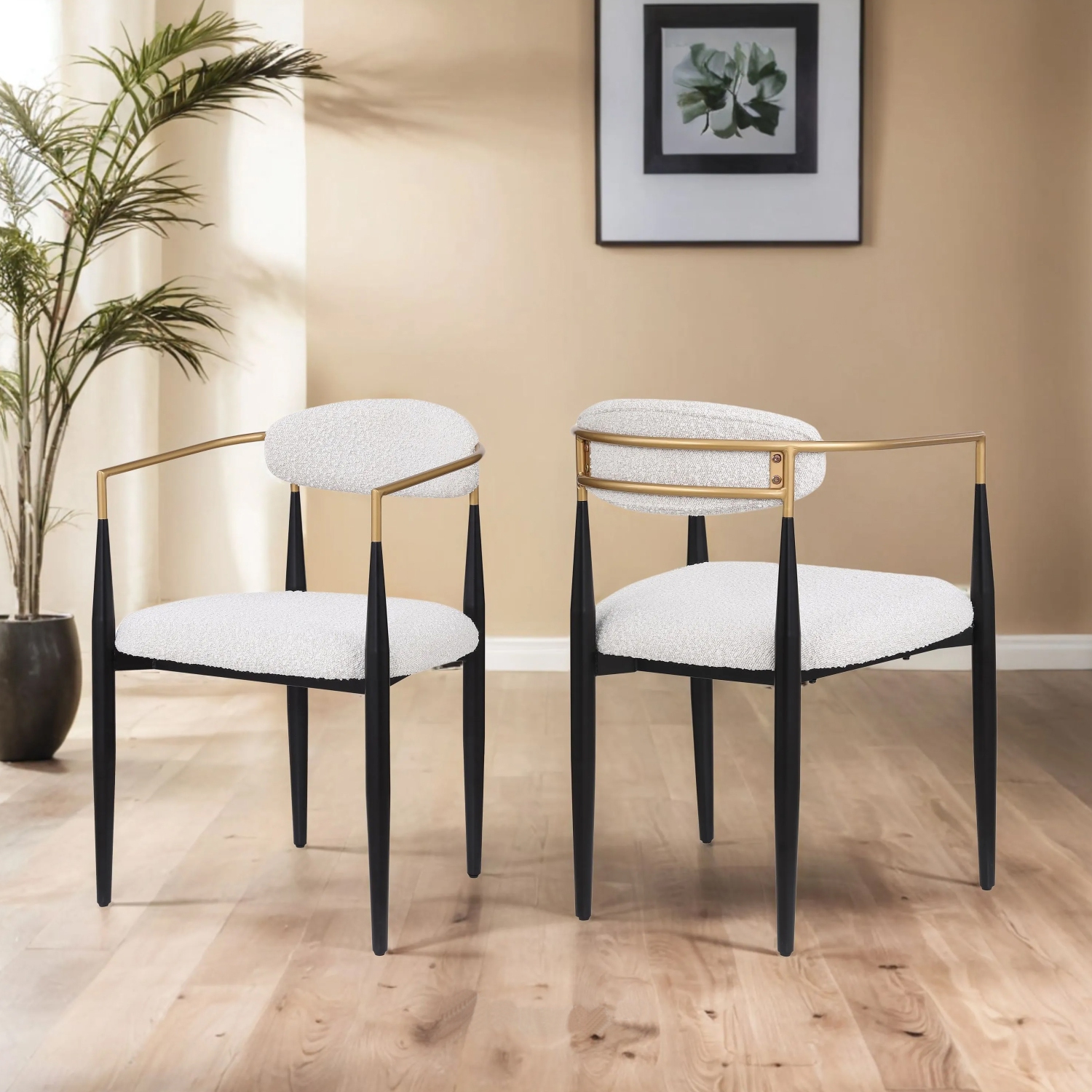 Fantasylab Dining Chairs Set of 2, Upholstered Modern Mid Century Round Kitchen Chairs with Curved Backrest for Vanity, Living Room