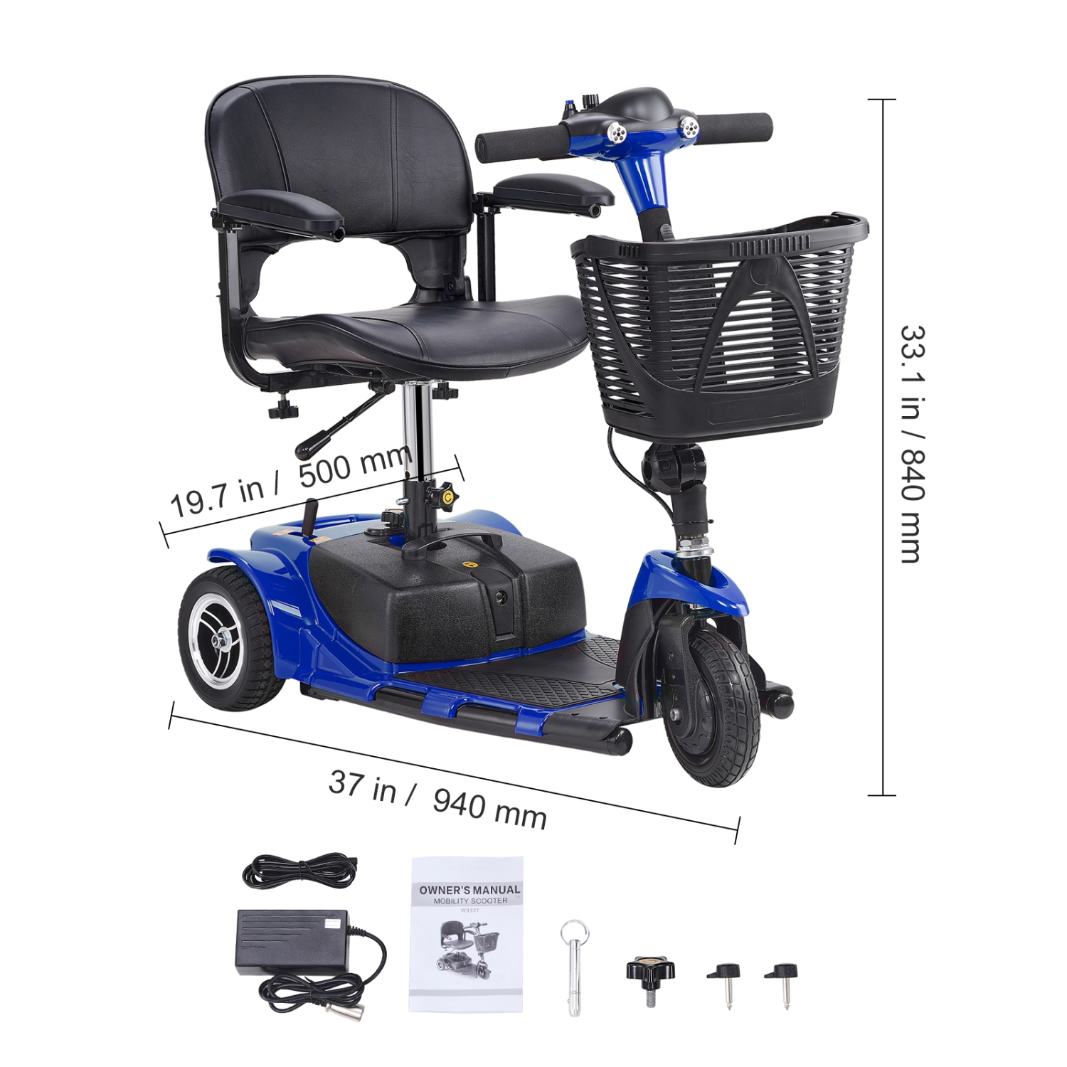 Trottinette pliante à 3 roues VEVOR, trottinette électrique robuste et longue portée de 12&nbsp;km, fauteuil roulant tout-terrain avec capacité de