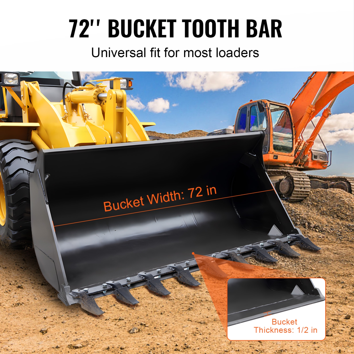 VEVOR 72'' Bucket Tooth Bar, Heavy Duty Tractor Bucket 9 Teeth Bar for Loader Tractor Skidsteer, 4560 lbs Load-Bearing Capacity Bolt On Design, for