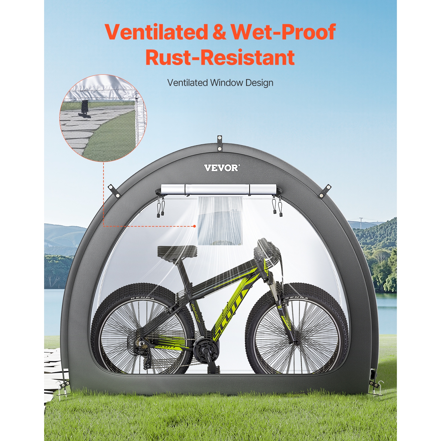 VEVOR 4 to 5 Bikes Storage Tent, Outdoor Spacious Bike Storage Tent with Ventilated Window, Waterproof Fan-Shaped Bike Tent with High Strength