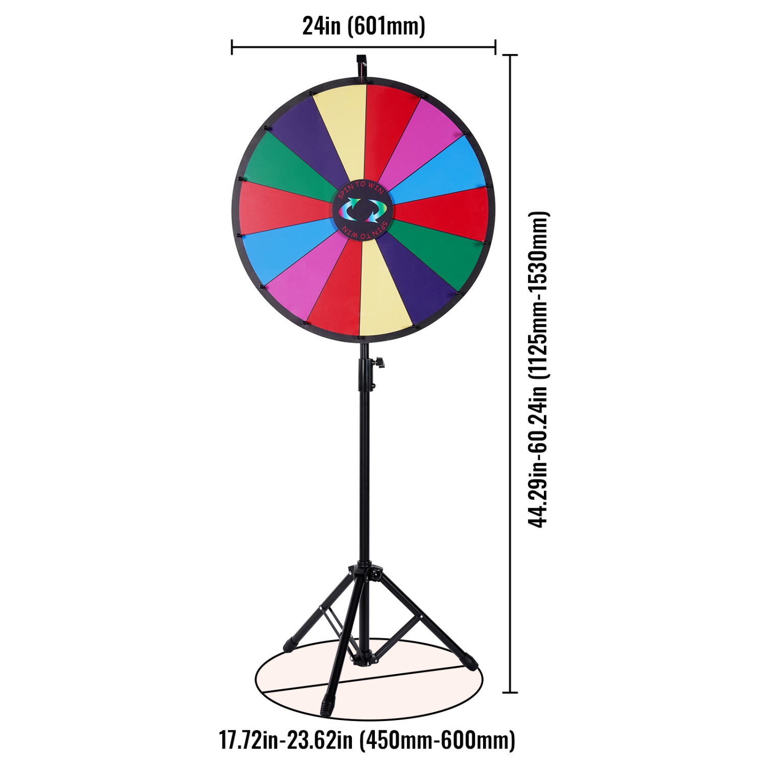 VEVOR 24 inch Spinning Prize Wheel, 14 Slots Spinning Wheel with Height Adjustable Stand, Roulette Wheel with a Dry Erase, and a Storage Bag, Win