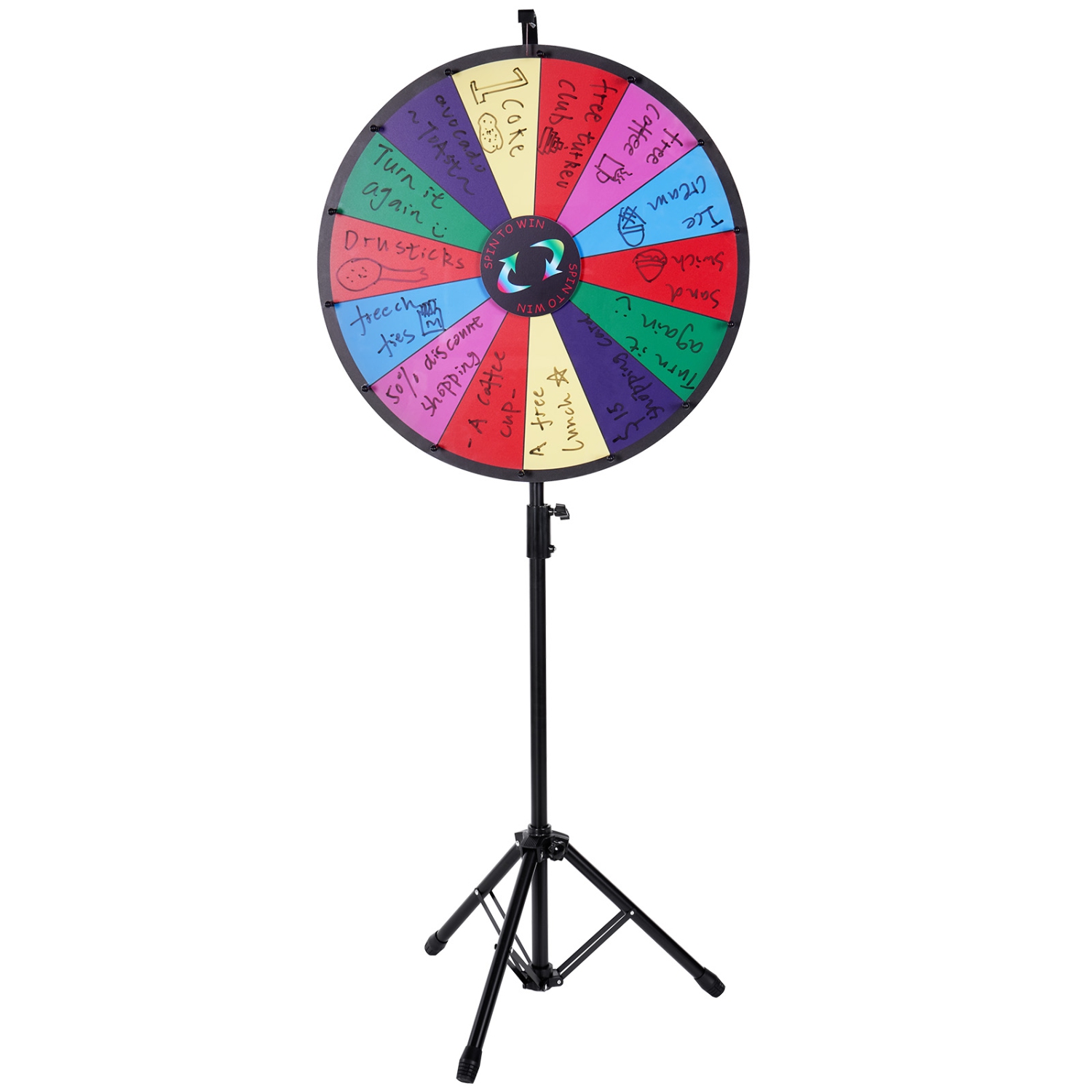 VEVOR 24 inch Spinning Prize Wheel, 14 Slots Spinning Wheel with Height Adjustable Stand, Roulette Wheel with a Dry Erase, and a Storage Bag, Win