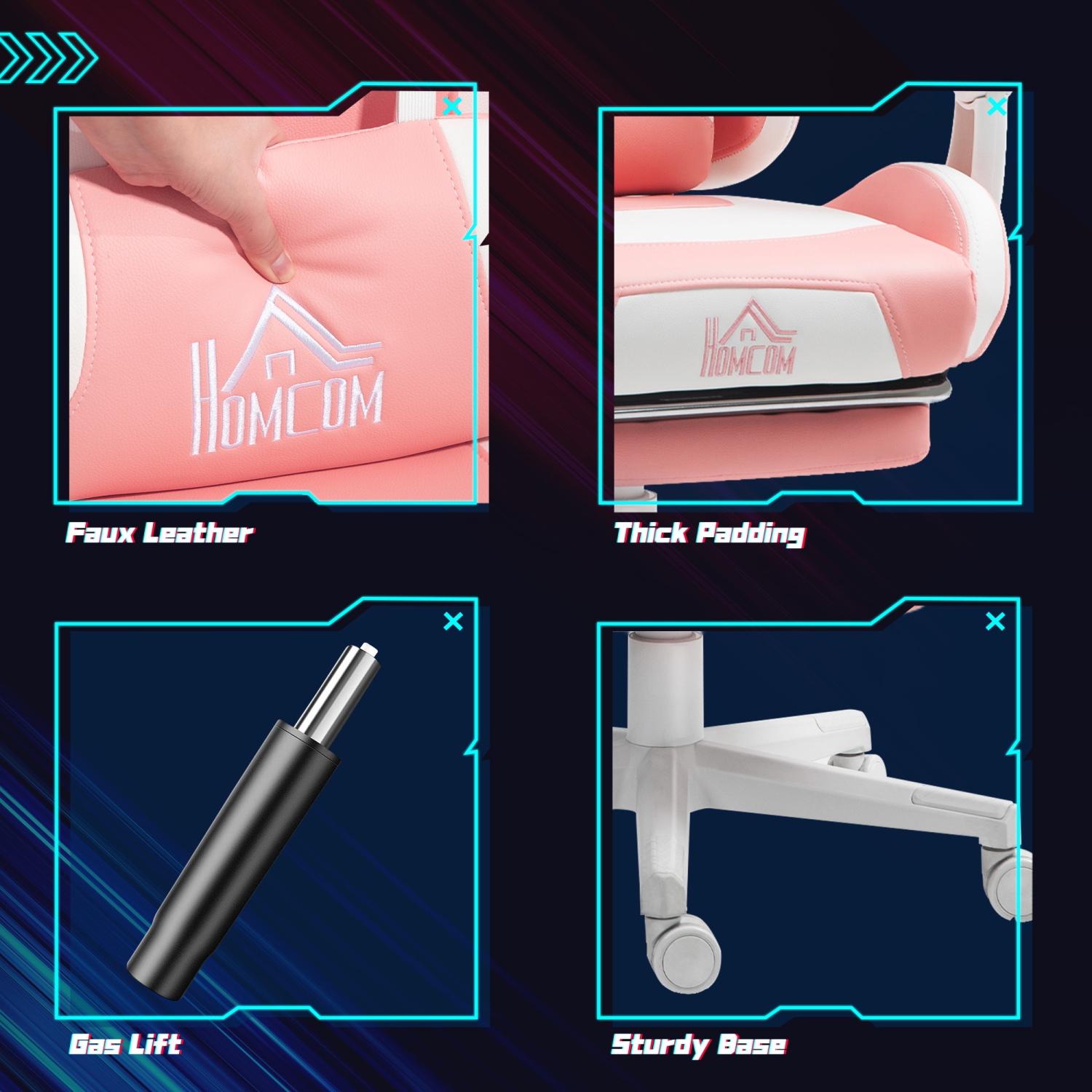 HOMCOM Racing Gaming Chair with Cat Ears, Reclining Faux Leather Computer Chair with Footrest, Lumbar Support and Headrest, Height Adjustable Swivel