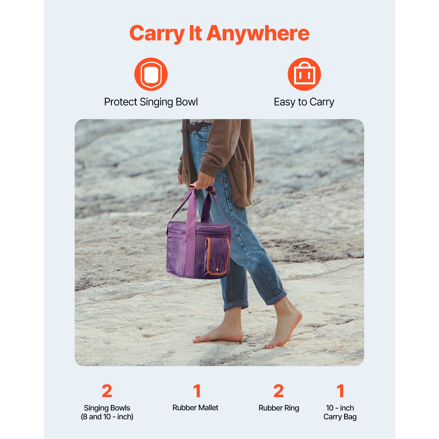 Bols à chanter en cristal VEVOR 2PCS, bols à chanter A & F de 8 et 10 pouces, bol à chants en quartz givré avec sac de transport de 10&nbsp;po, 1