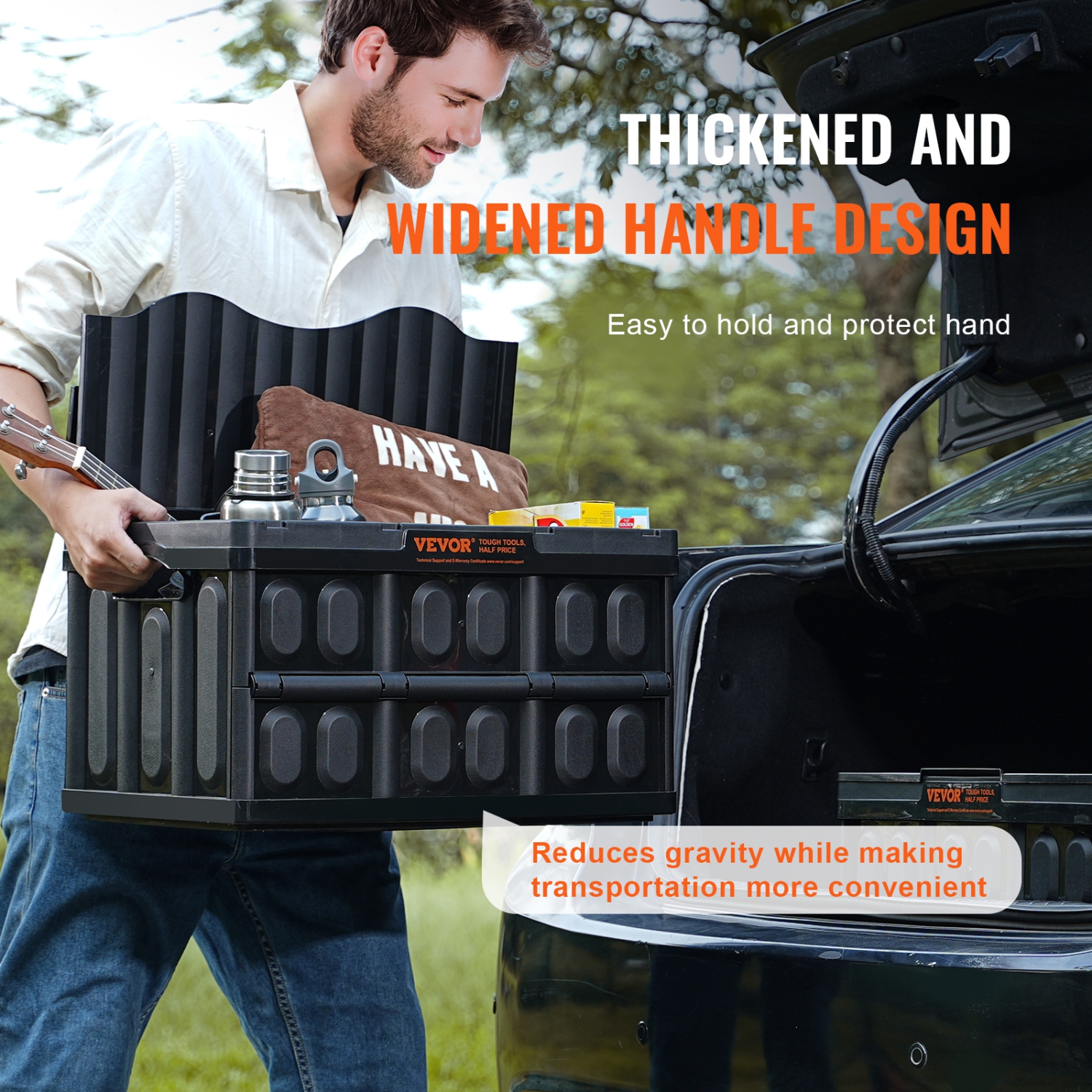 VEVOR Collapsible Storage Bins with Lids, 45L 3 Packs, Folding Plastic Stackable Utility Crates with Handles, Large Heavy Duty Containers for