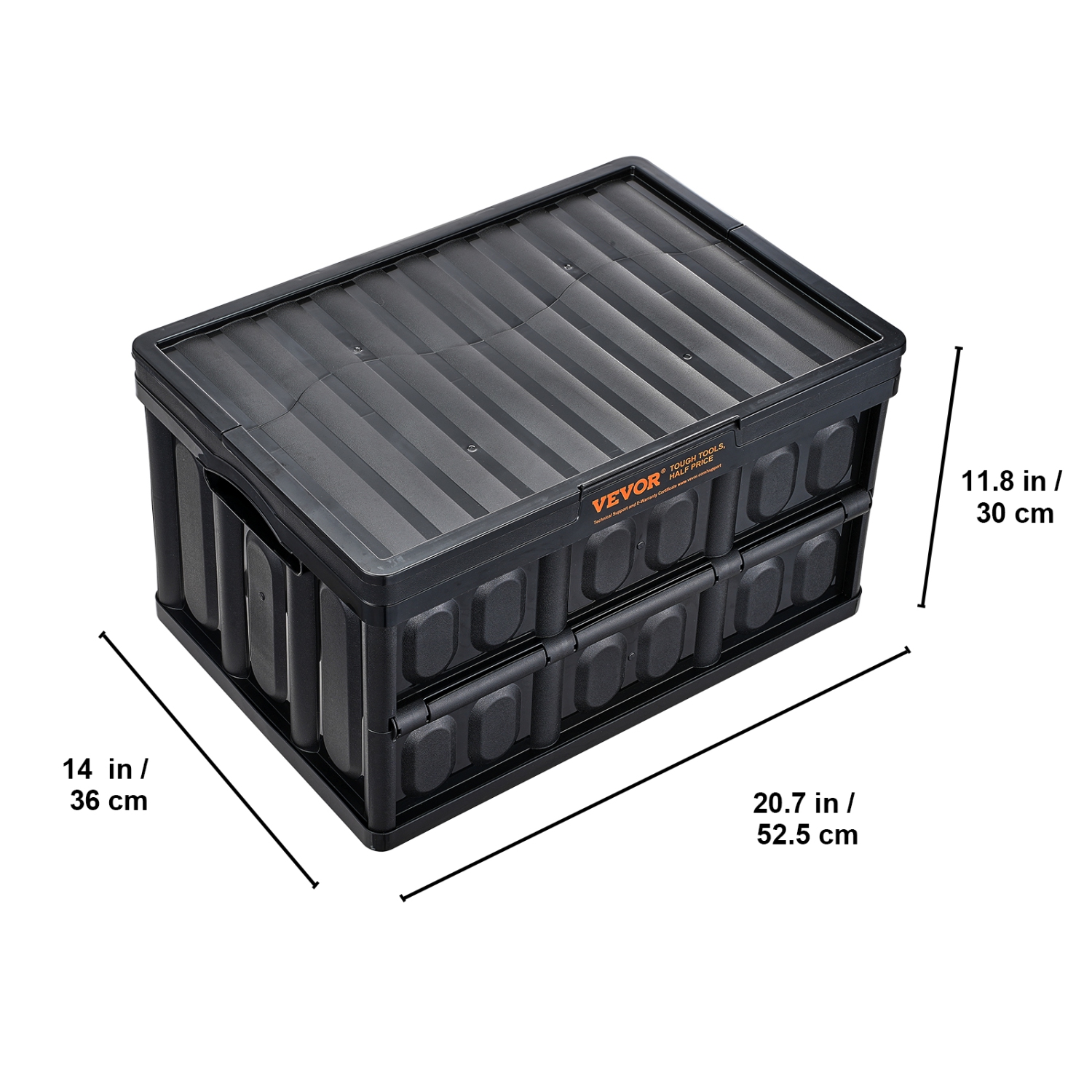 VEVOR Collapsible Storage Bins with Lids, 45L 3 Packs, Folding Plastic Stackable Utility Crates with Handles, Large Heavy Duty Containers for