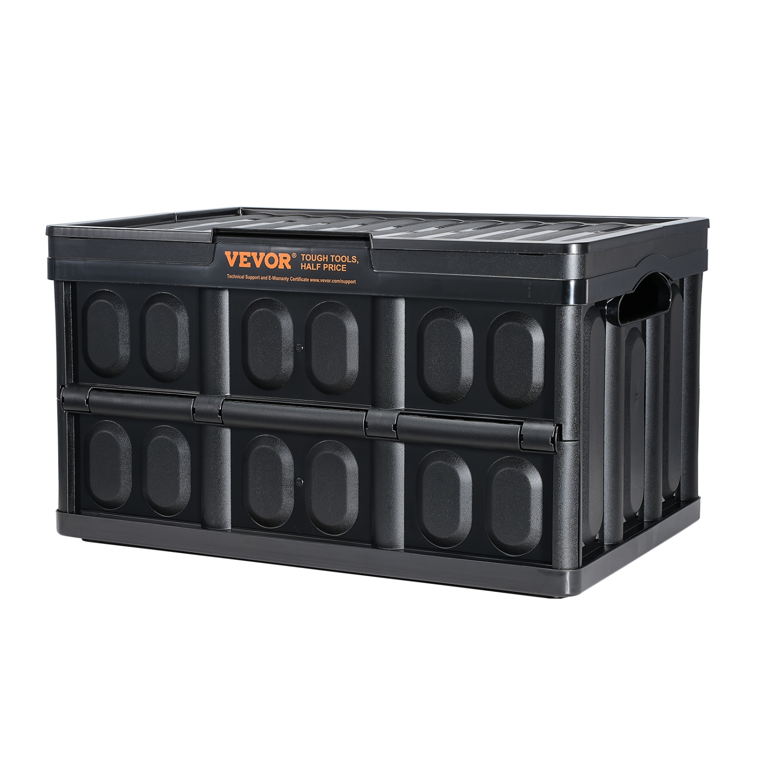 VEVOR Collapsible Storage Bins with Lids, 45L 3 Packs, Folding Plastic Stackable Utility Crates with Handles, Large Heavy Duty Containers for