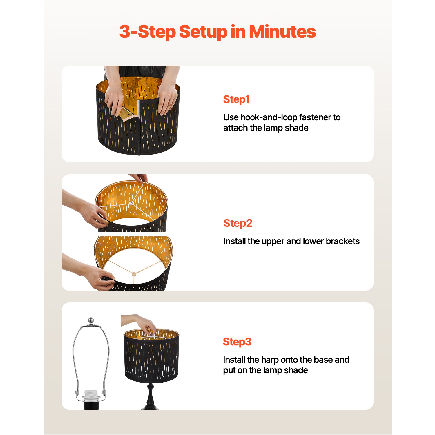 VEVOR 2 Set Drum Lamp Shade, 13 in Top x 13 in Bottom x 10 in High, Medium Drum Lampshade with Harp, Replacement Lamp Shade for Table Lamps Floor