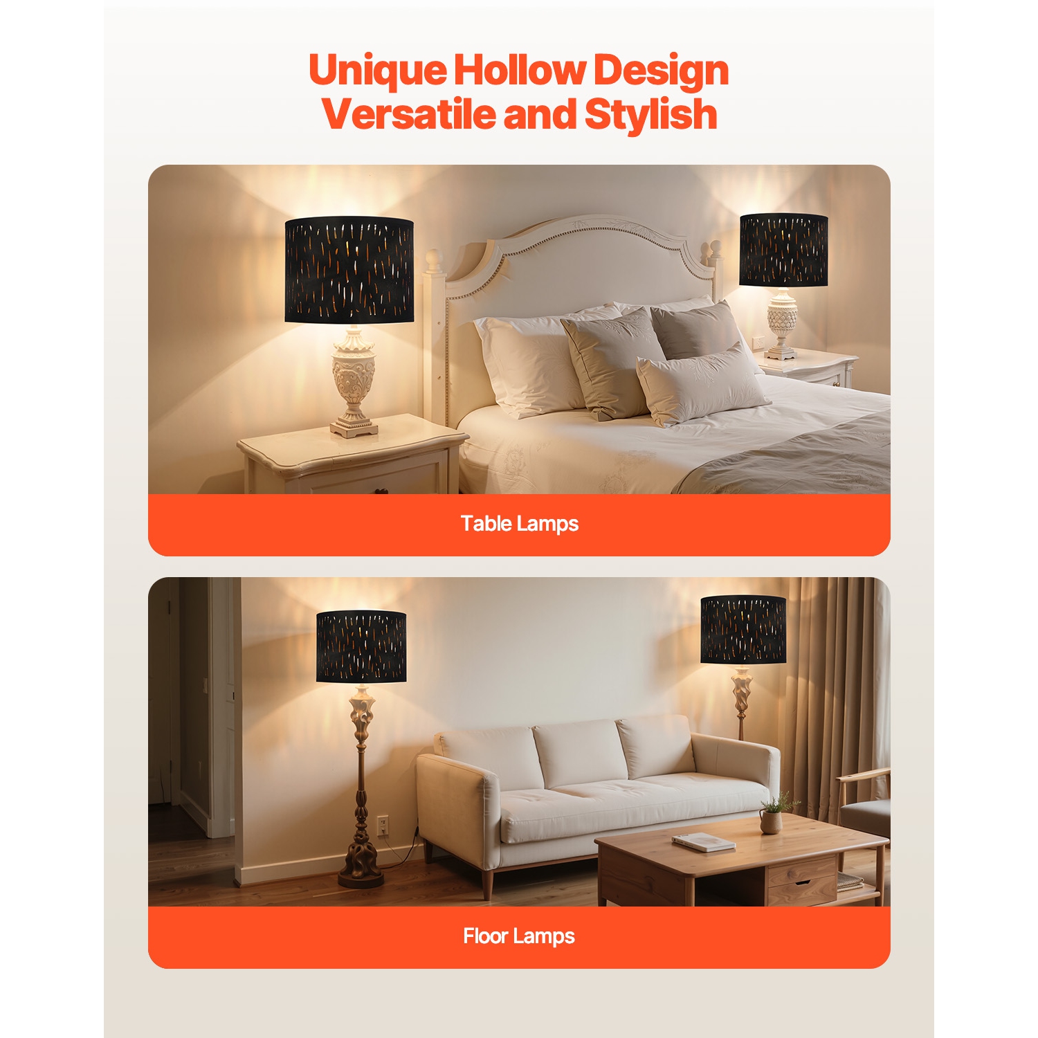 VEVOR 2 Set Drum Lamp Shade, 13 in Top x 13 in Bottom x 10 in High, Medium Drum Lampshade with Harp, Replacement Lamp Shade for Table Lamps Floor